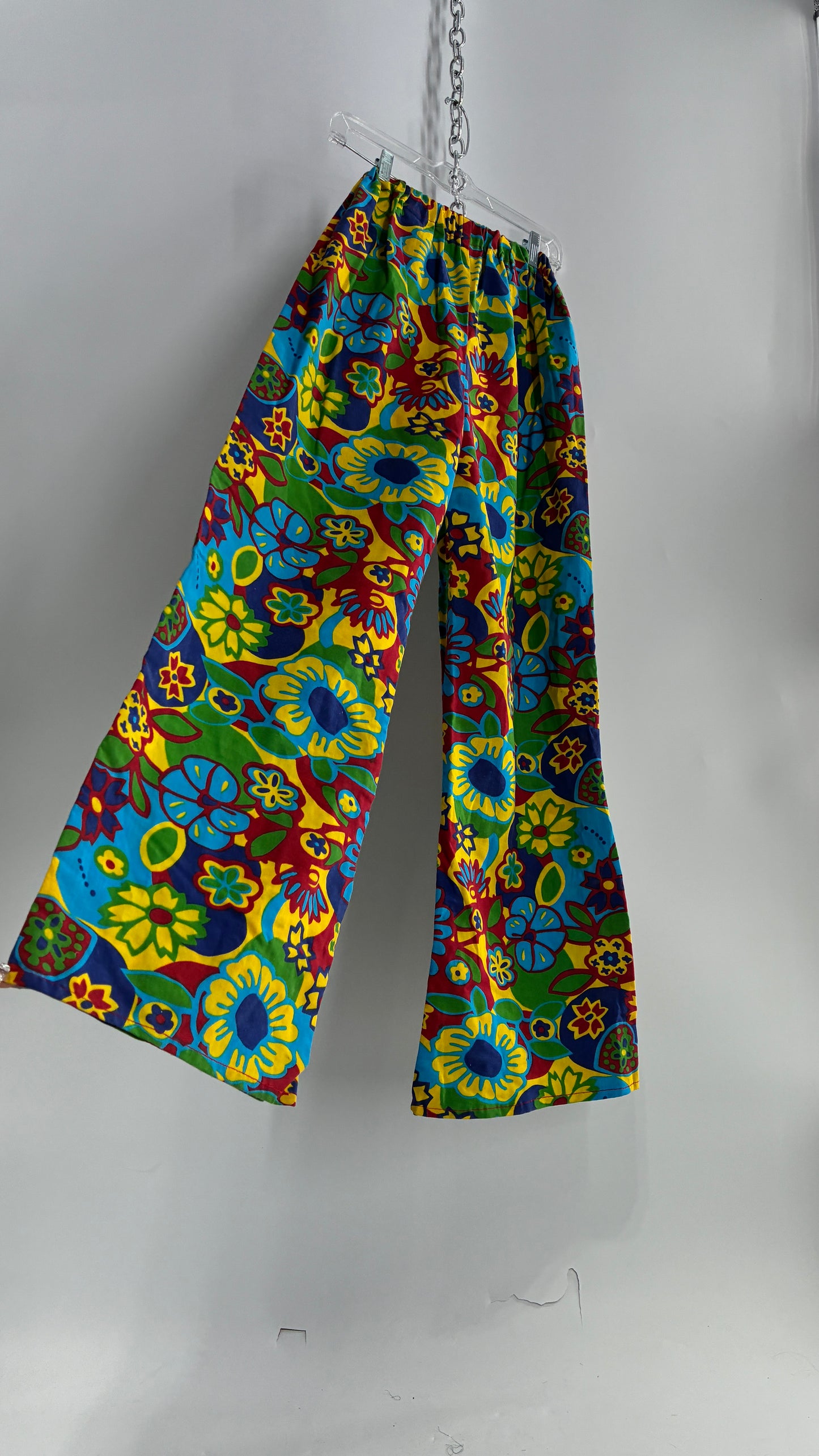 Vintage 1970s Style Flower Power Kick Flare Hippy Wide Legs (S/M)