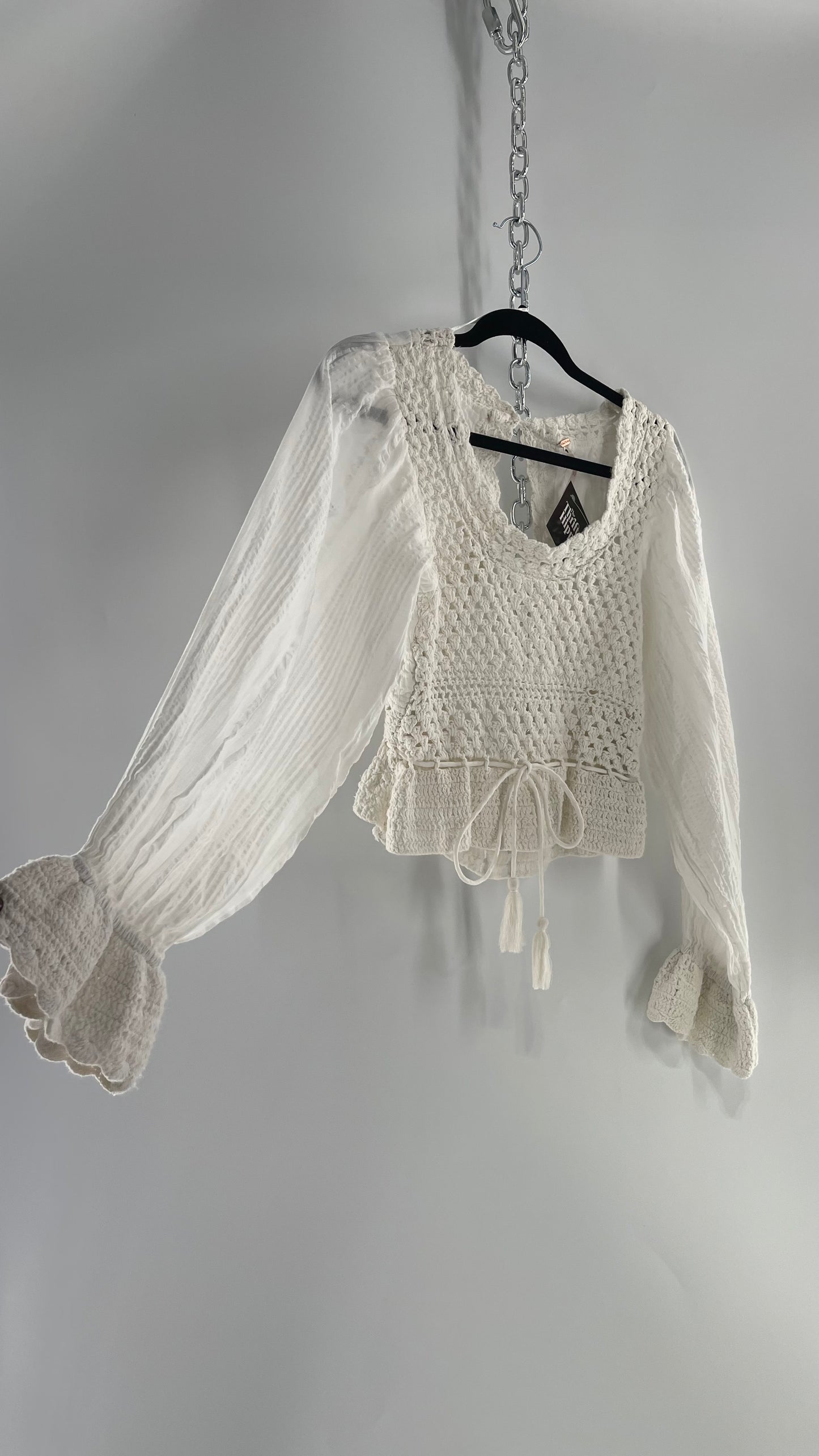 Free People White Crochet “Megan” Top (Small)