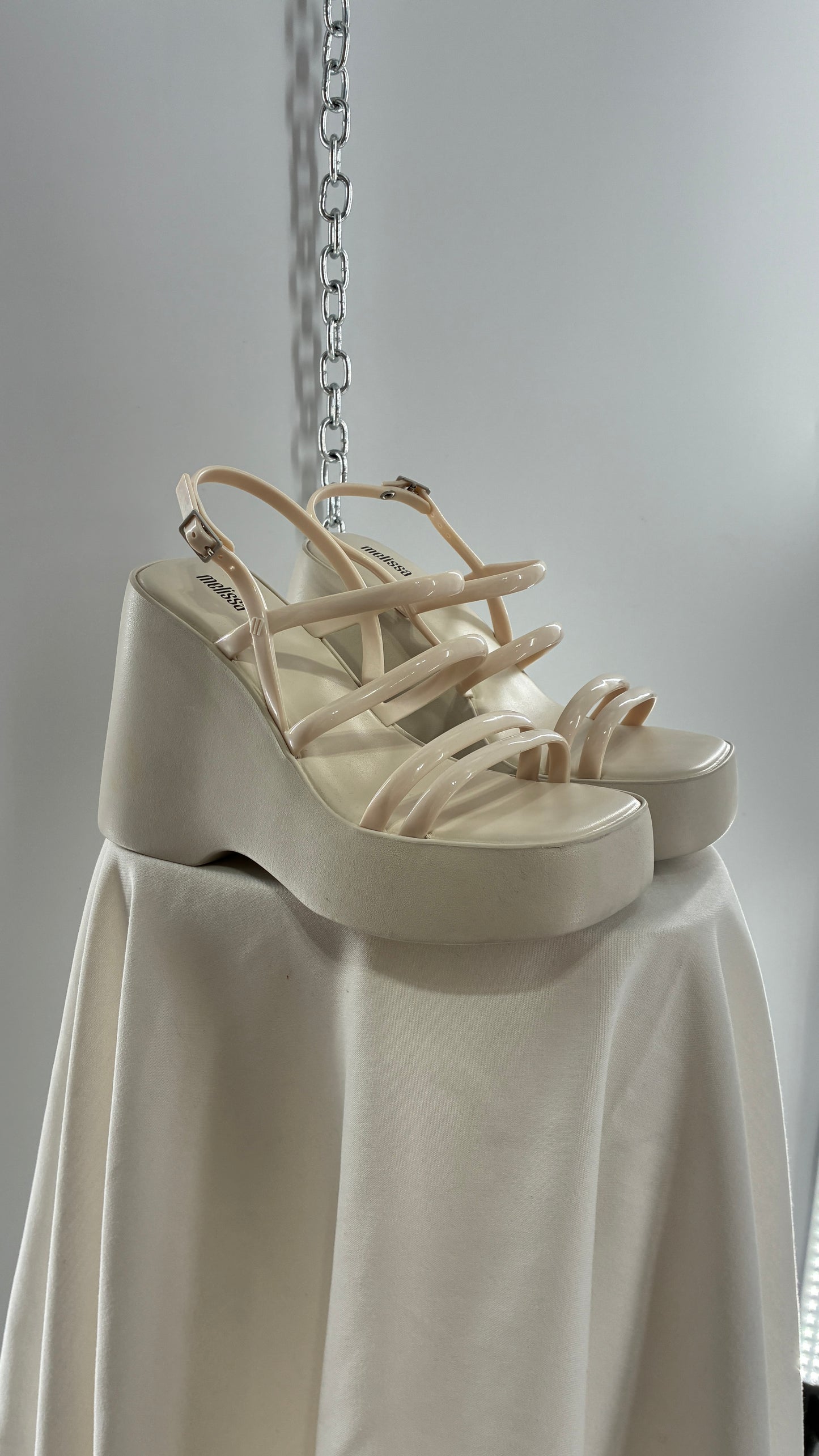 MELISSA Jelly Jessie Beige Chunky Wedge Platform Sandal (10)