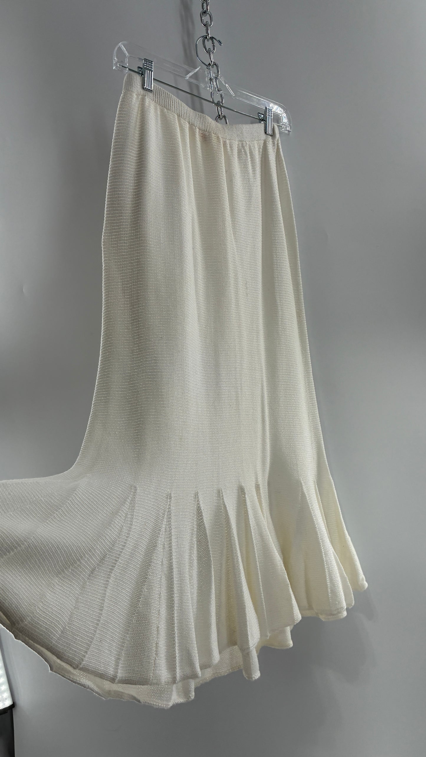 Vintage MARY JANE MARCASIANO White Knit 100% Cotton Made in NY Mermaid Style Skirt (Medium)