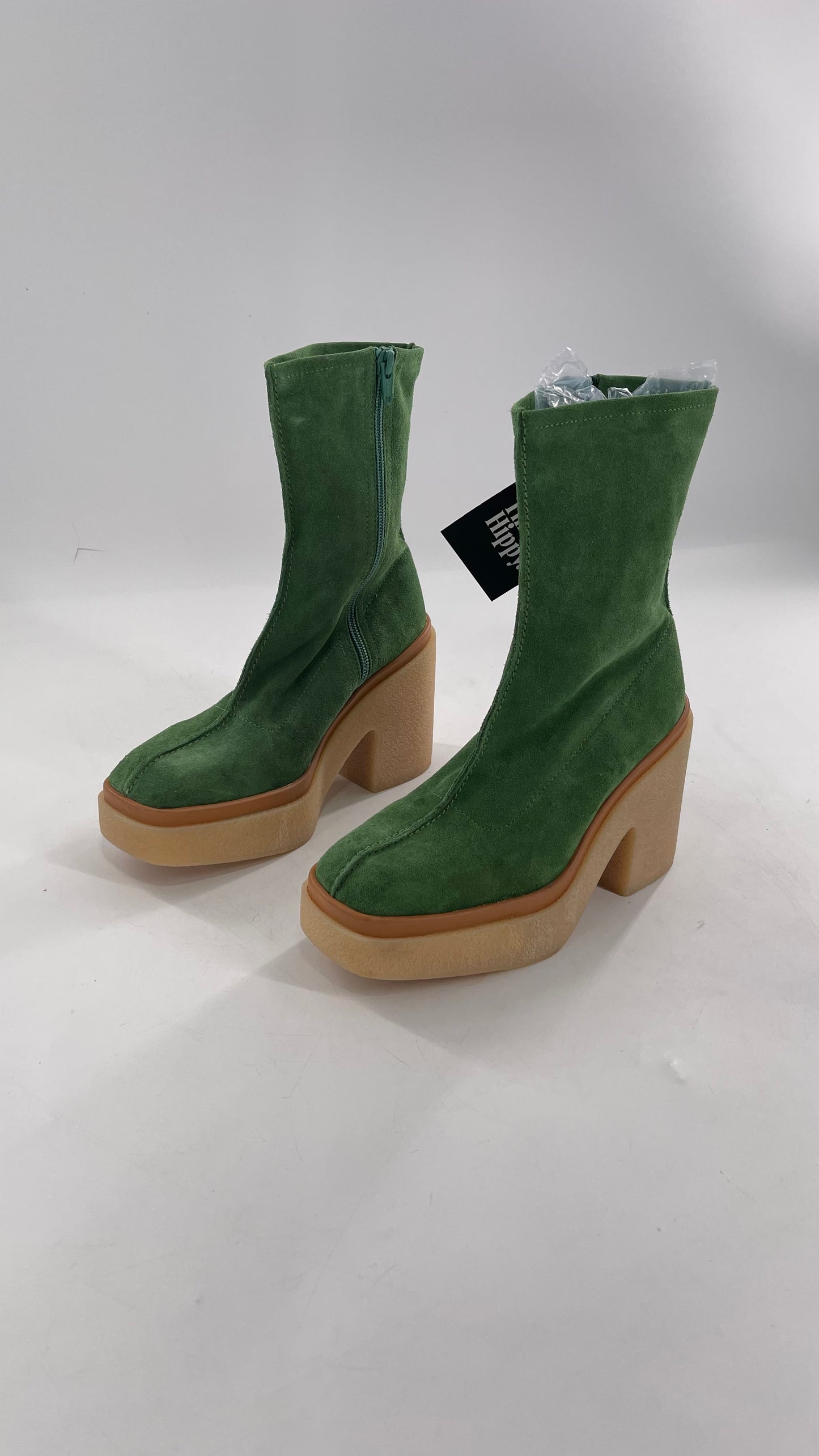 Free People Green Gigi Suede Leather Rubber Heel Boot (36.5)