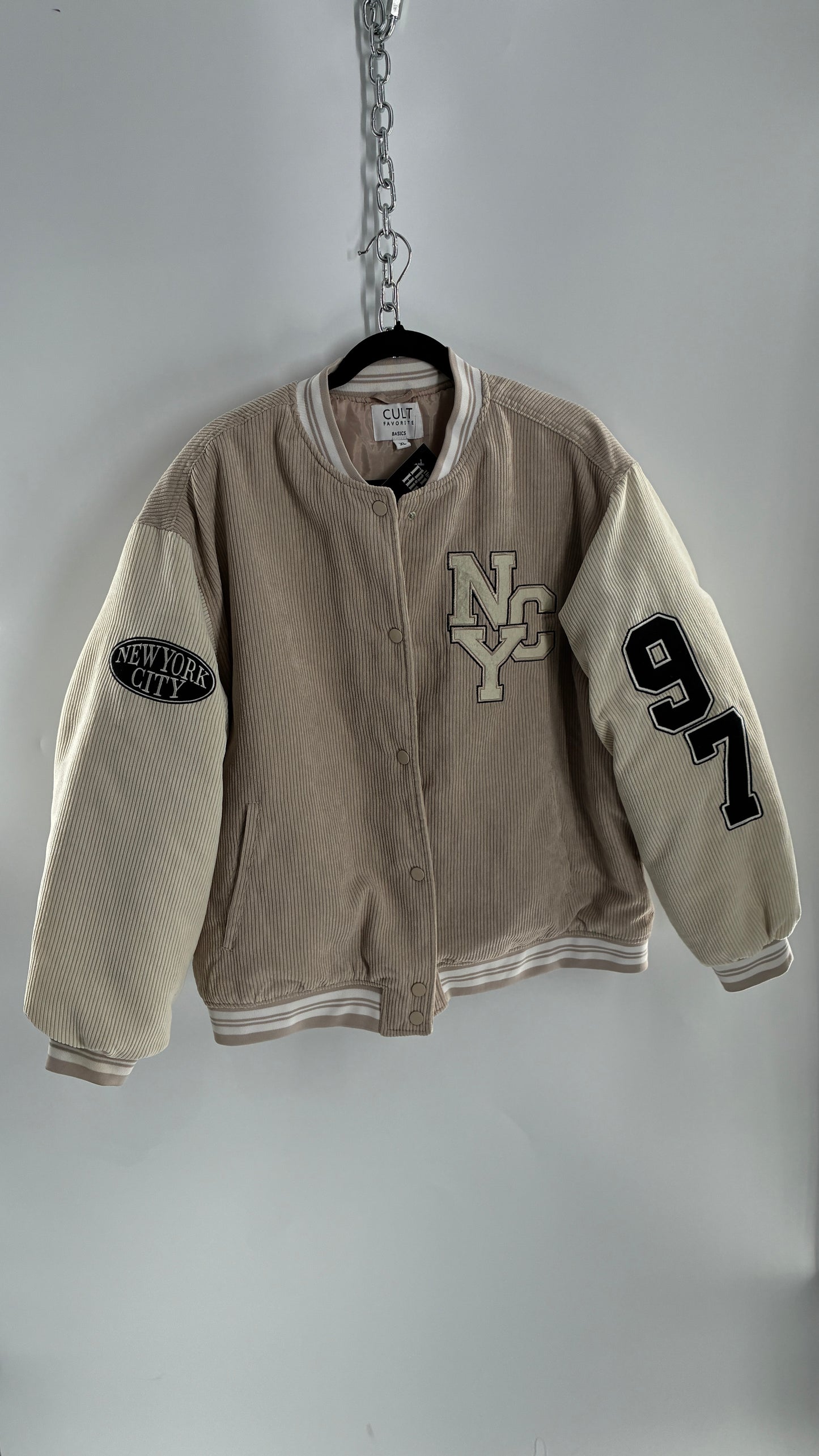 Cult Favorite Corduroy NYC Patch/Badge Varsity Jacket (XL)