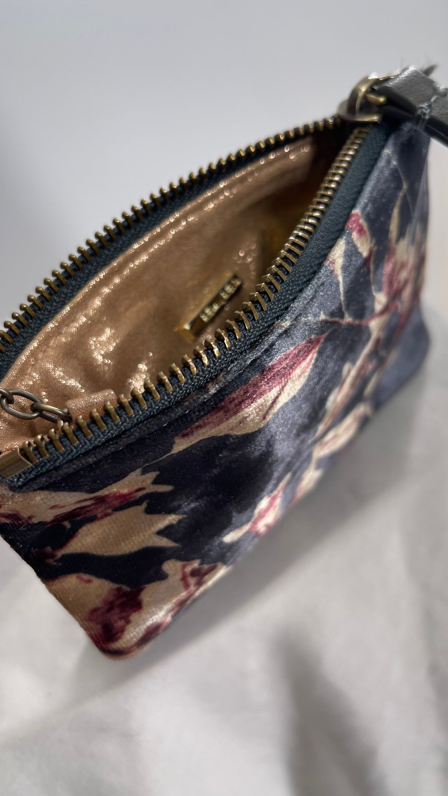 Remi & Reid Velvet Gray Floral Pouch