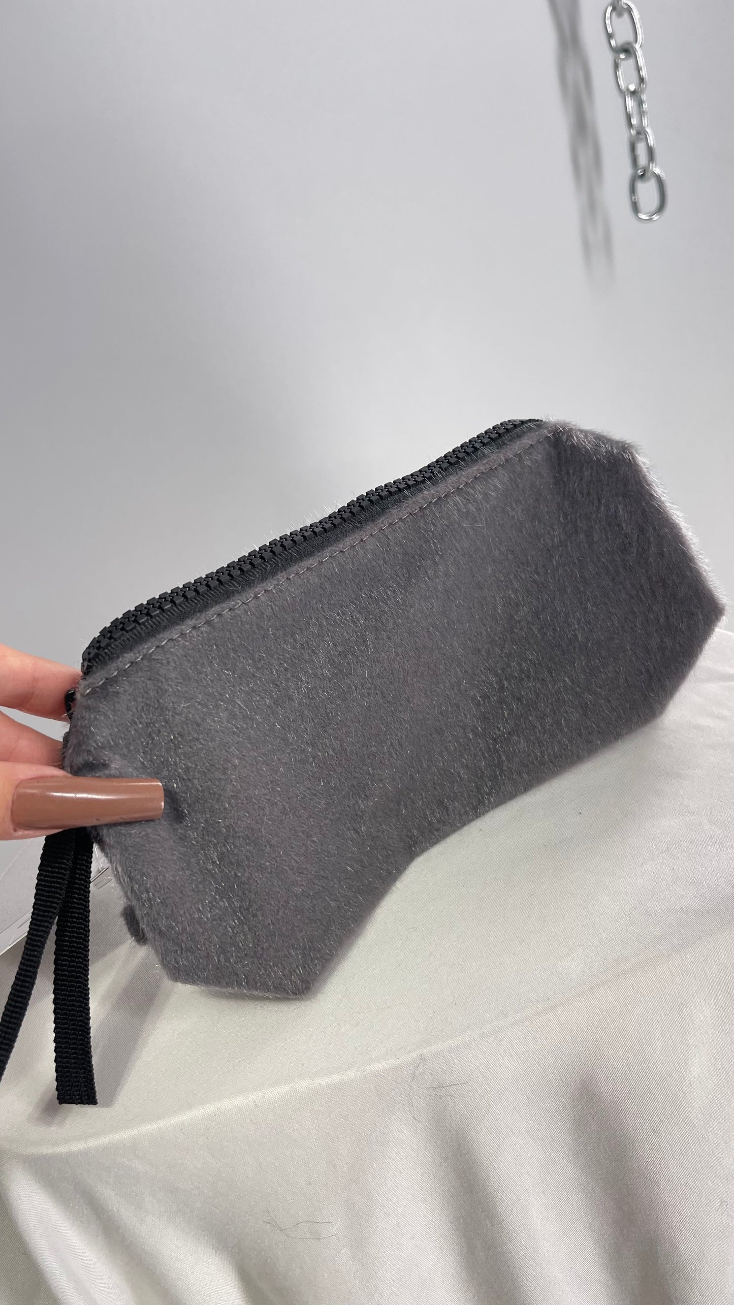 Urban Outfitters Grey Fur Pencil Pouch