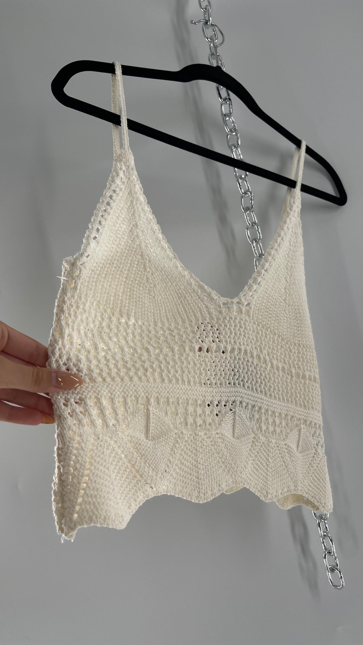 Anthropologie Pilcro White Crochet Cropped Tank (Small)