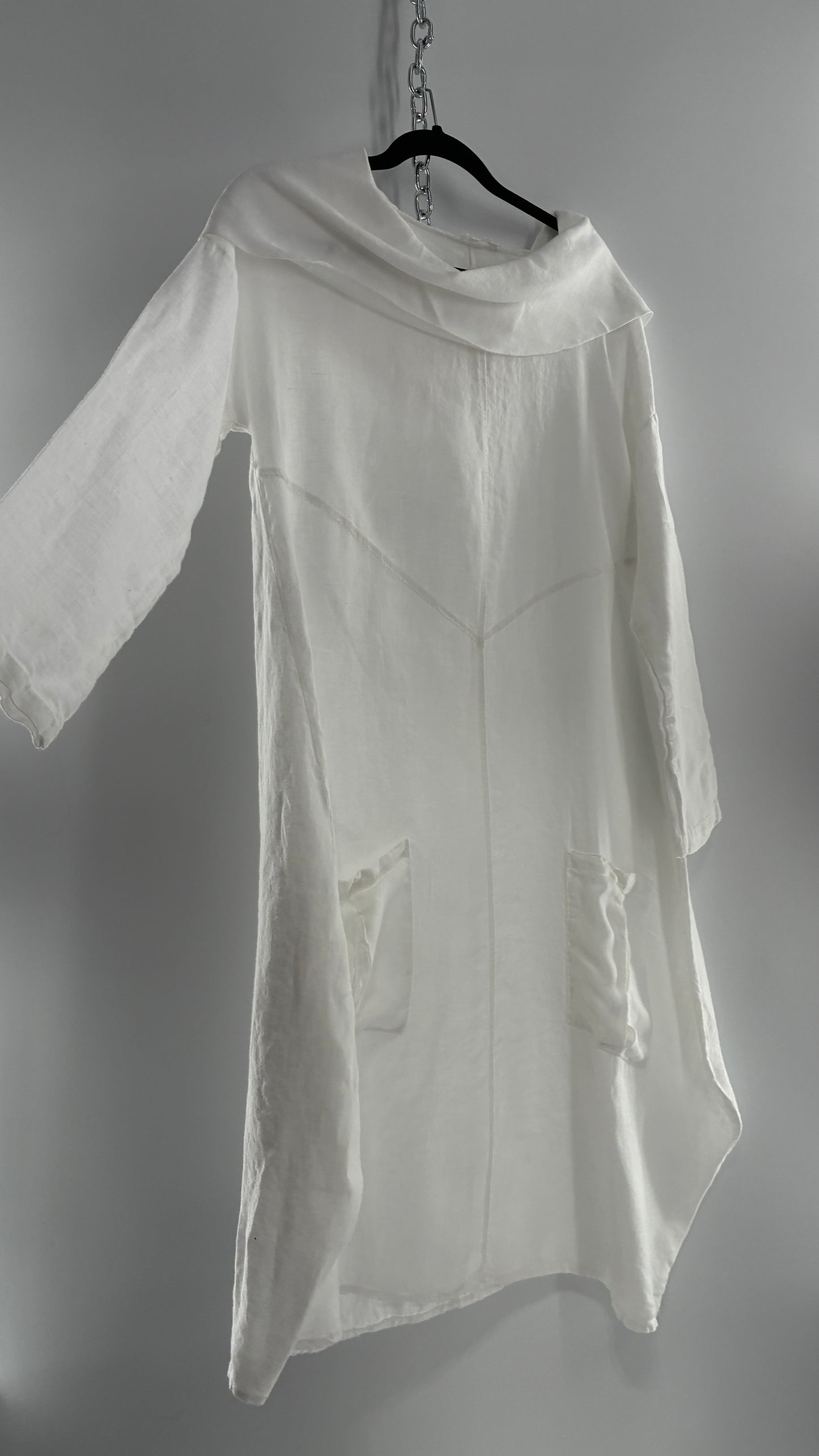 Vintage White 100% Linen Made in Italy Blouse Dress (Large)