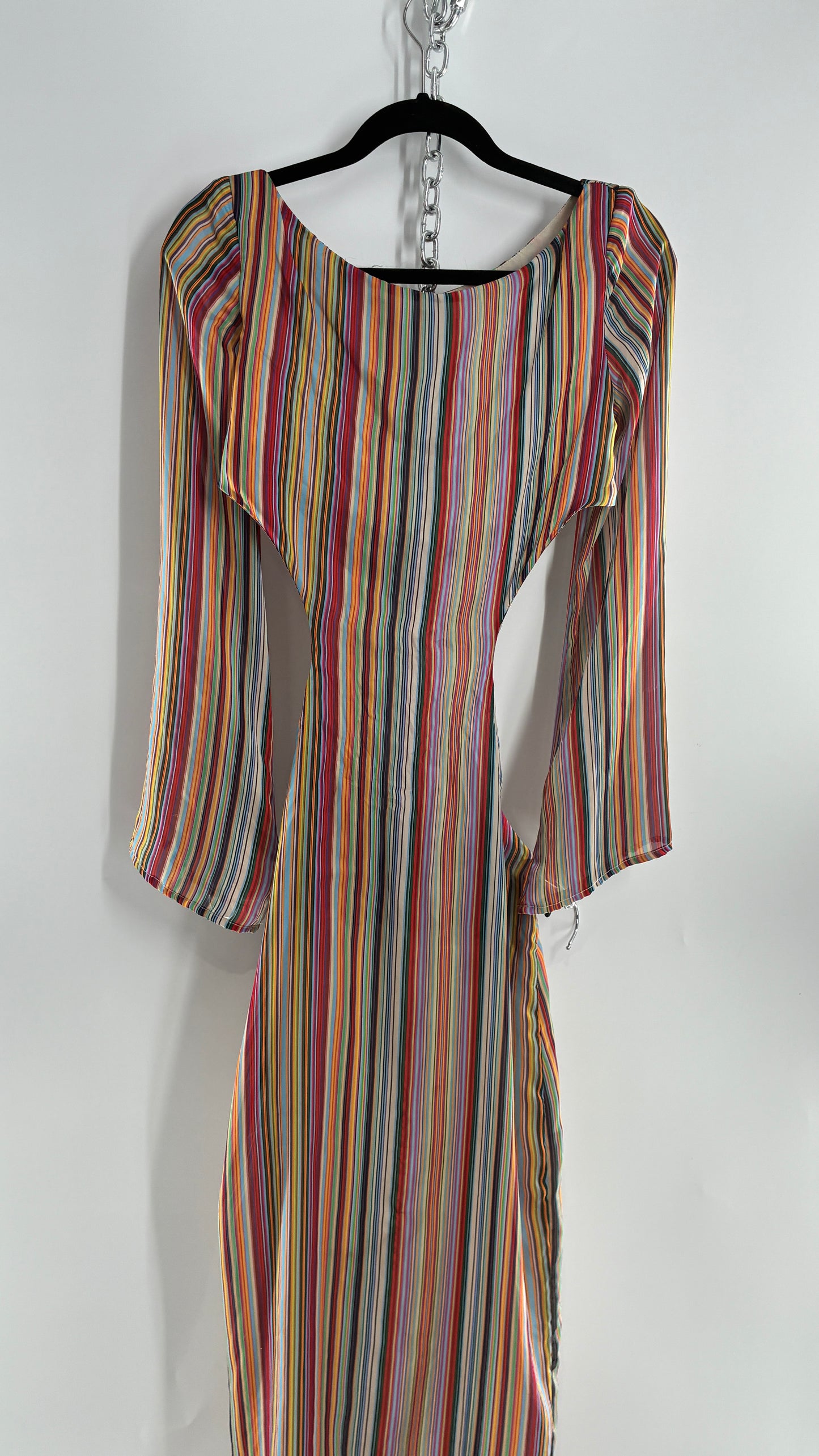 WINTERMUSE Daphne Multicolored Striped Silky Backless Cutout Dress (4)