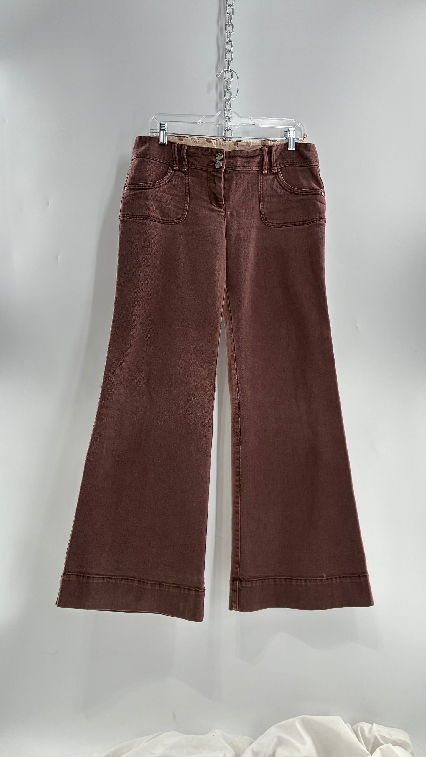Vintage BICA CHEIA Brown Low Rise Wide Leg Jeans with Mini Pockets (32)