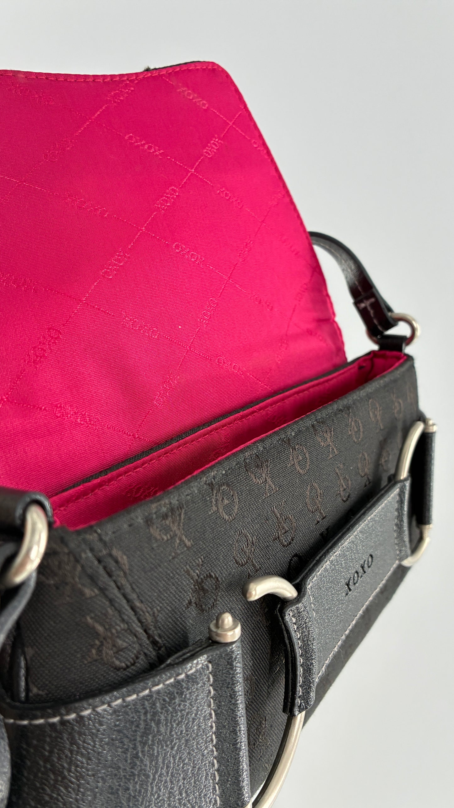 Vintage XOXO Black Mini Shoulder Bag with Monogram Print