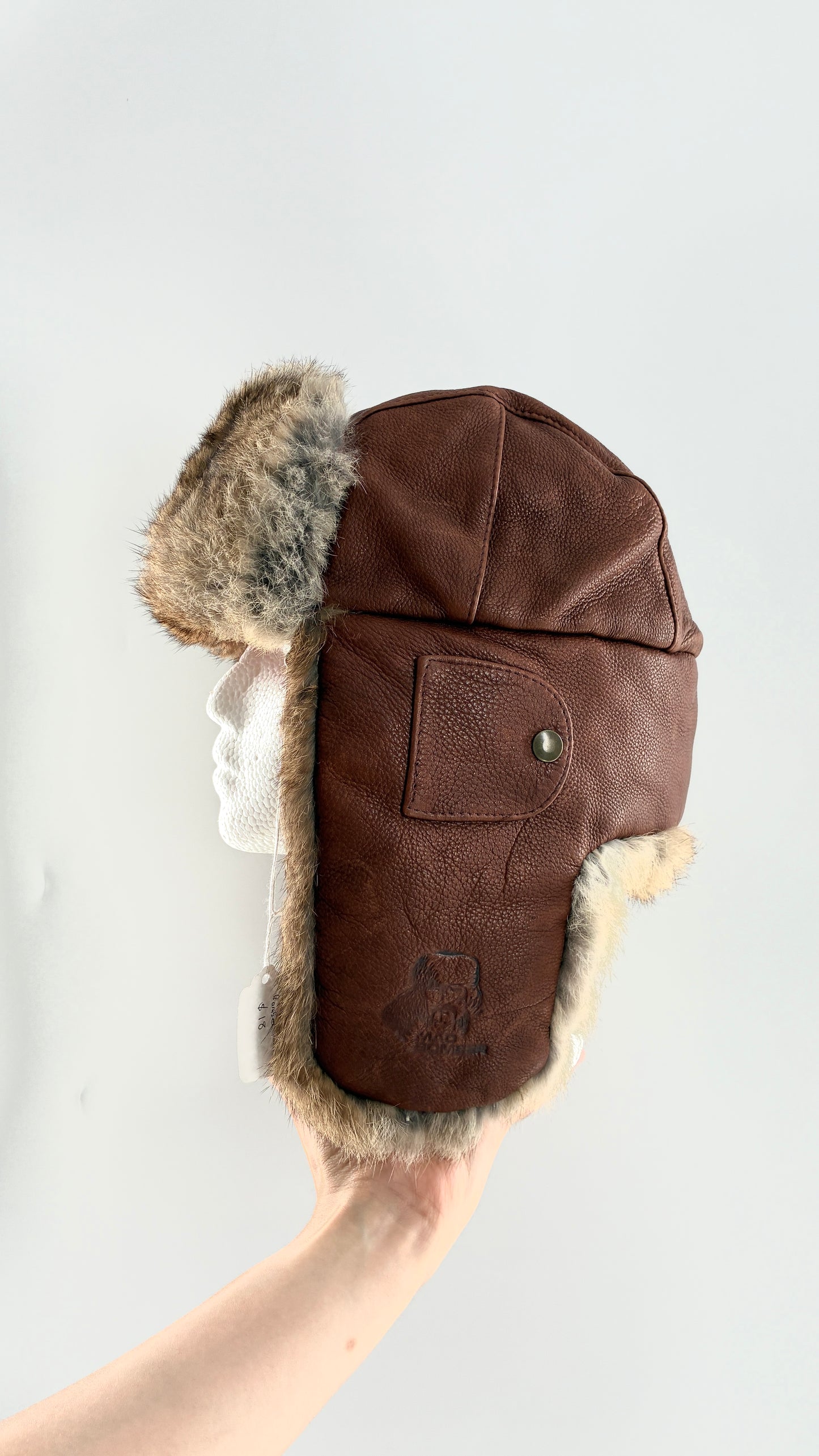 Vintage MAD BOMBER Leather and Rabbit Fur Bomber Style Trapper Hat