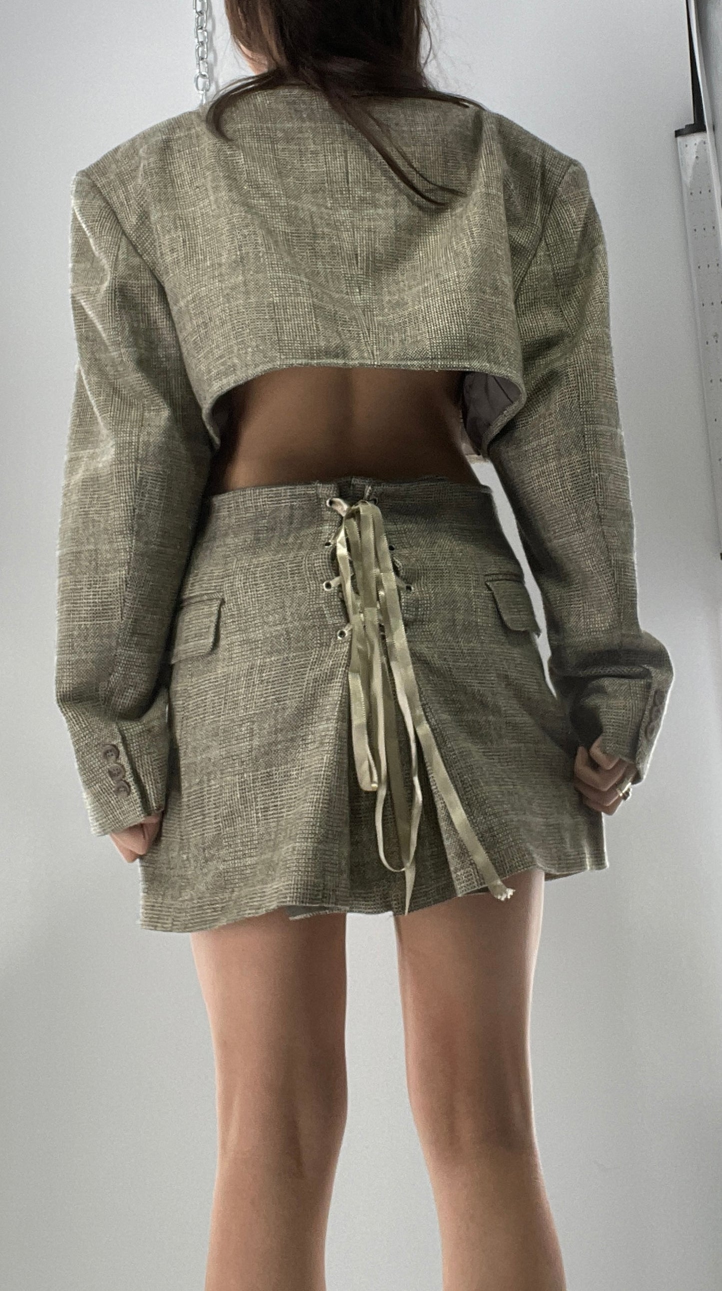 Vintage HAGGAR Handmade Upcycled Suit Set: 70% Wool Grey Blazer and Mini Skirt