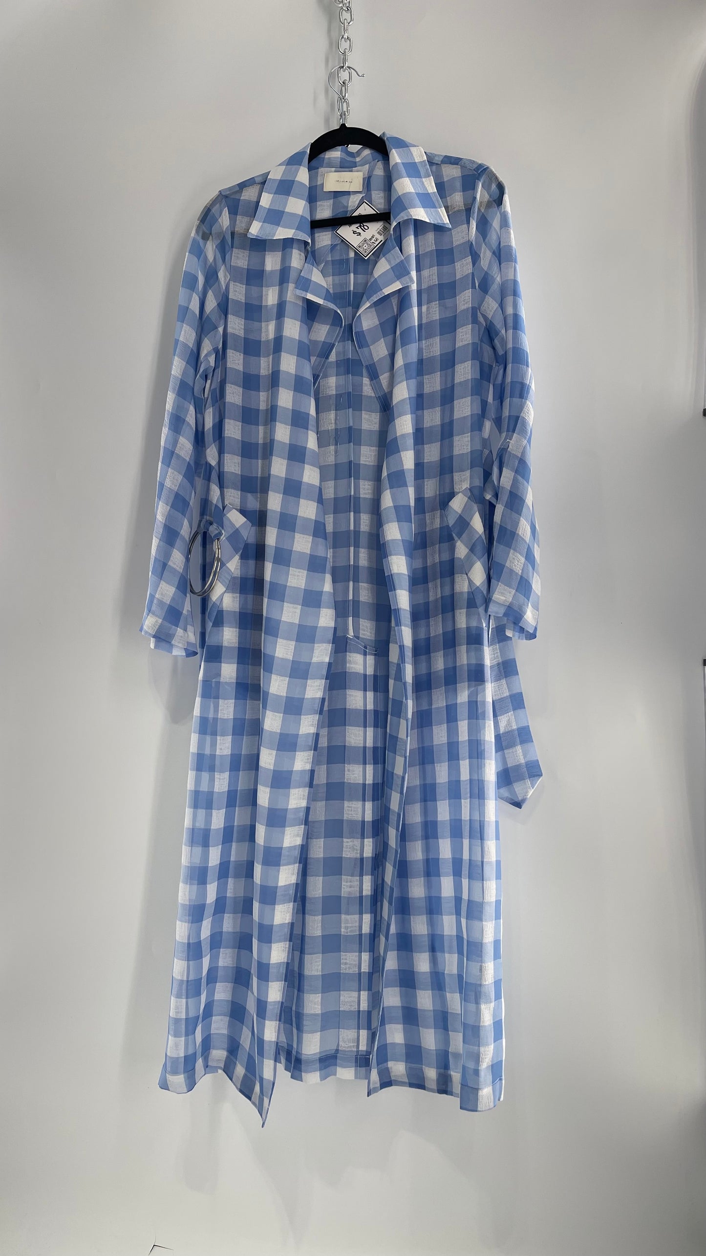 Capulet Anthropologie Gingham Baby Blue Coat/Cape (S)