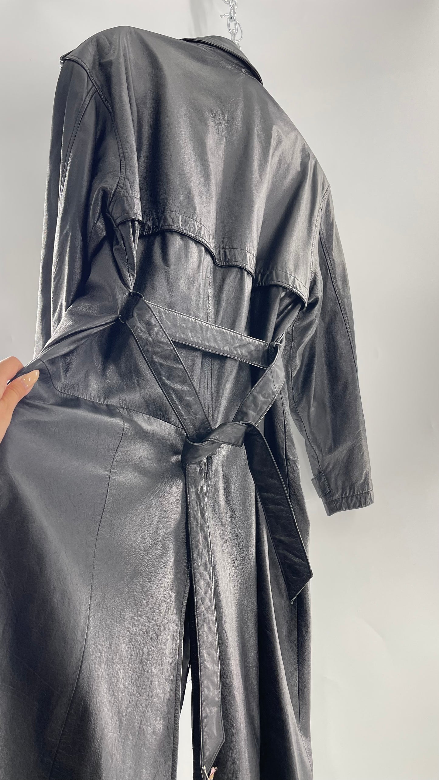 Georgetown Vintage Black Leather Trench Coat (Medium)