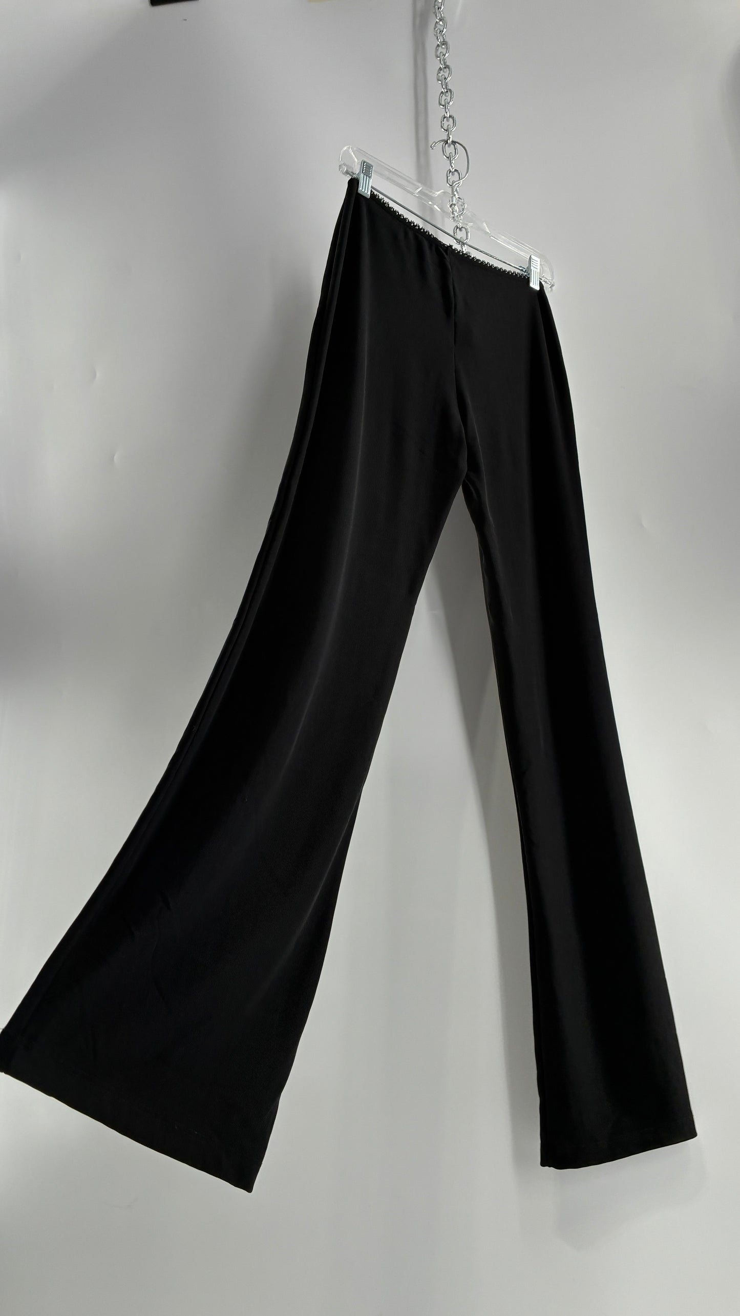Vintage ACTIVE USA 1990s Black Thick Low Rise Yoga Pants with Bow Front (Medium)
