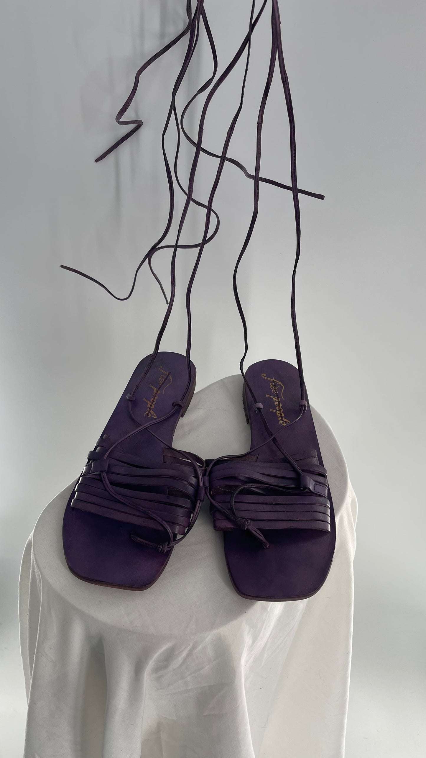 Free People Purple Cami Leather Wrap Around Gladiator Style Sandal (38)