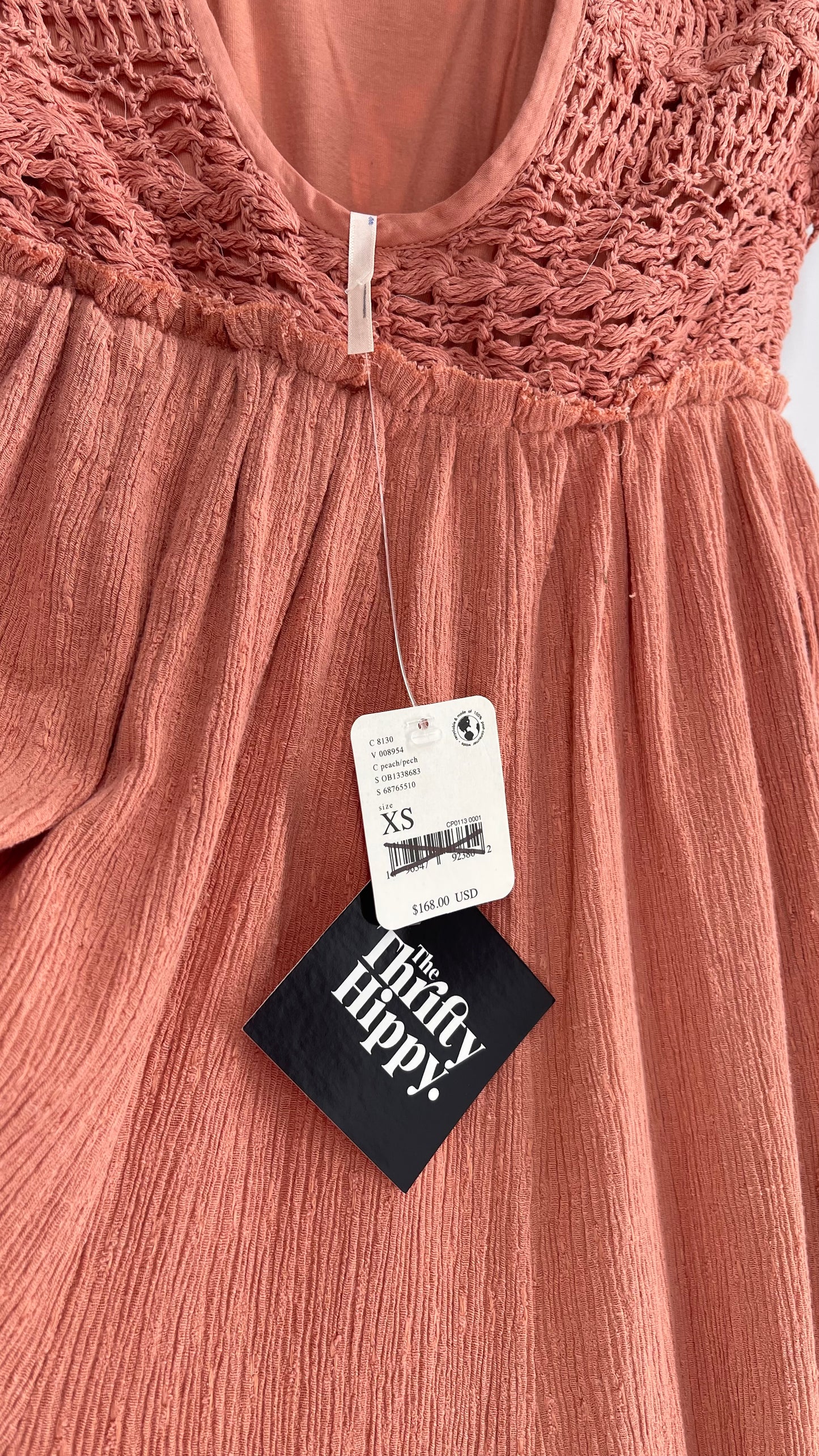 Free People Rose/Peach Pink Wide Leg Jumpsuit with Crochet Bust and Tags Attached (XS)