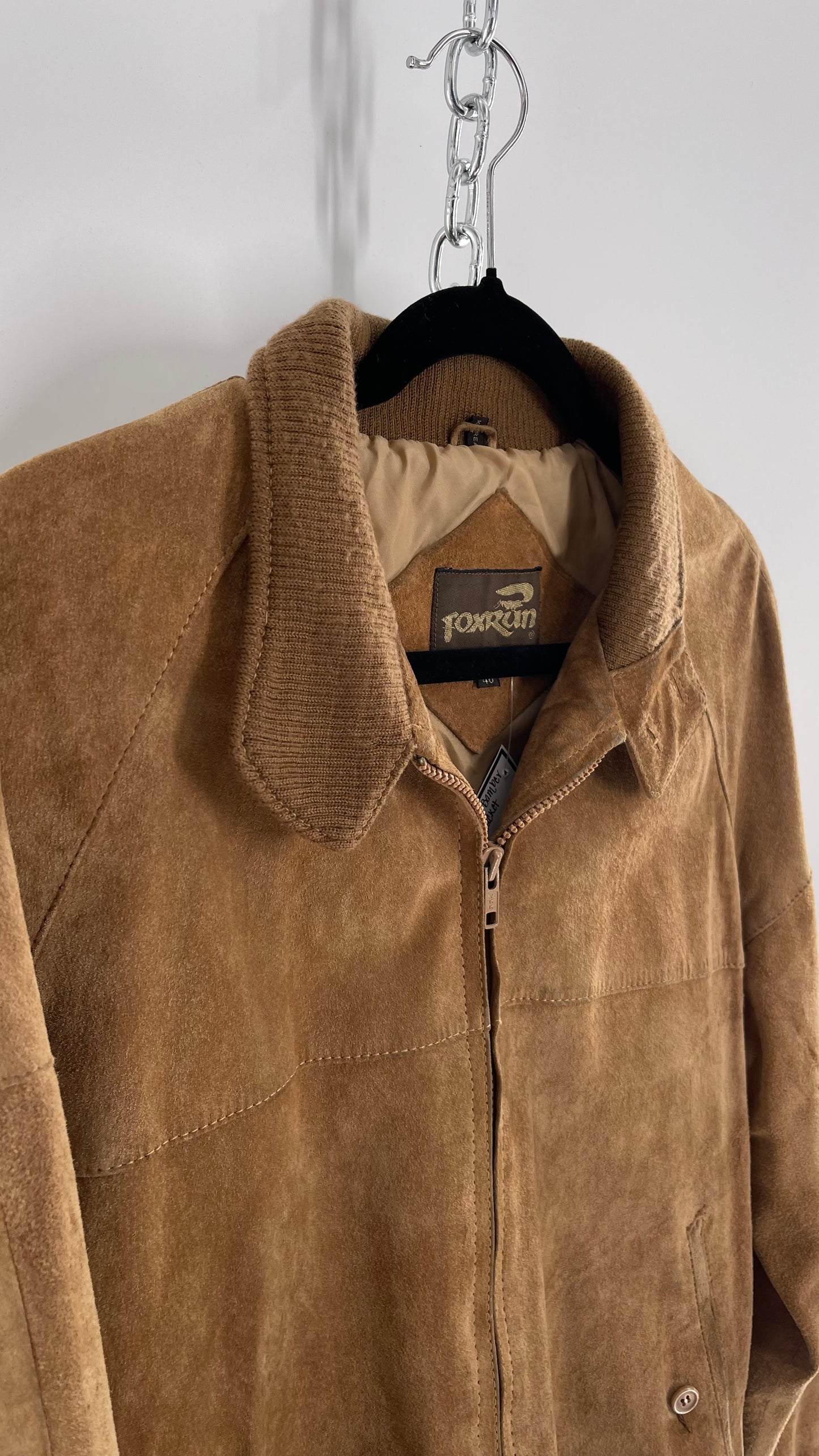 Vintage FOXRUN Caramel Brown Suede Bomber Jacket (40)