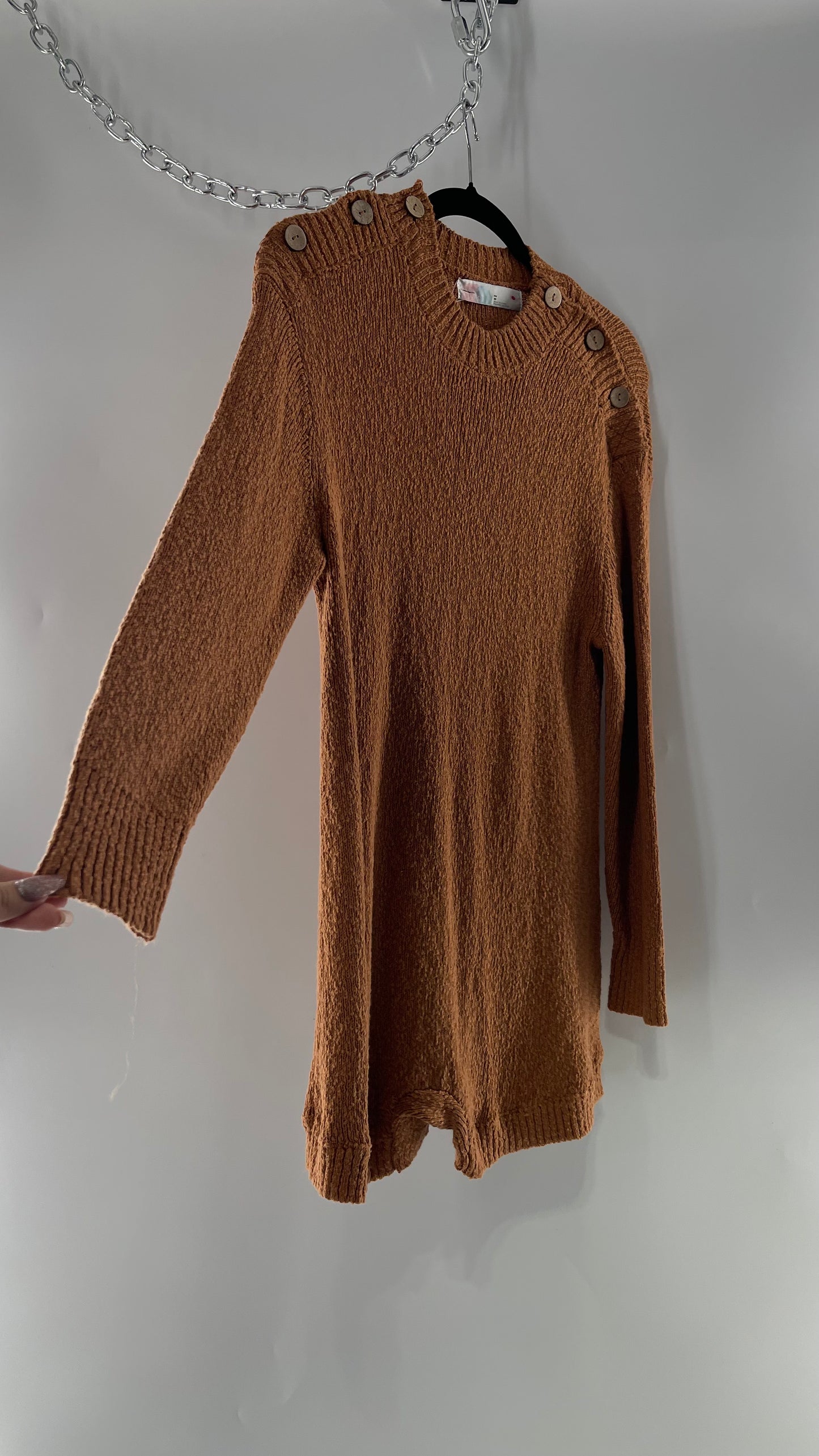 Free People Mustard/Tan Knit Button Shoulder Romper/Playsuit/Jumpsuit (XS)