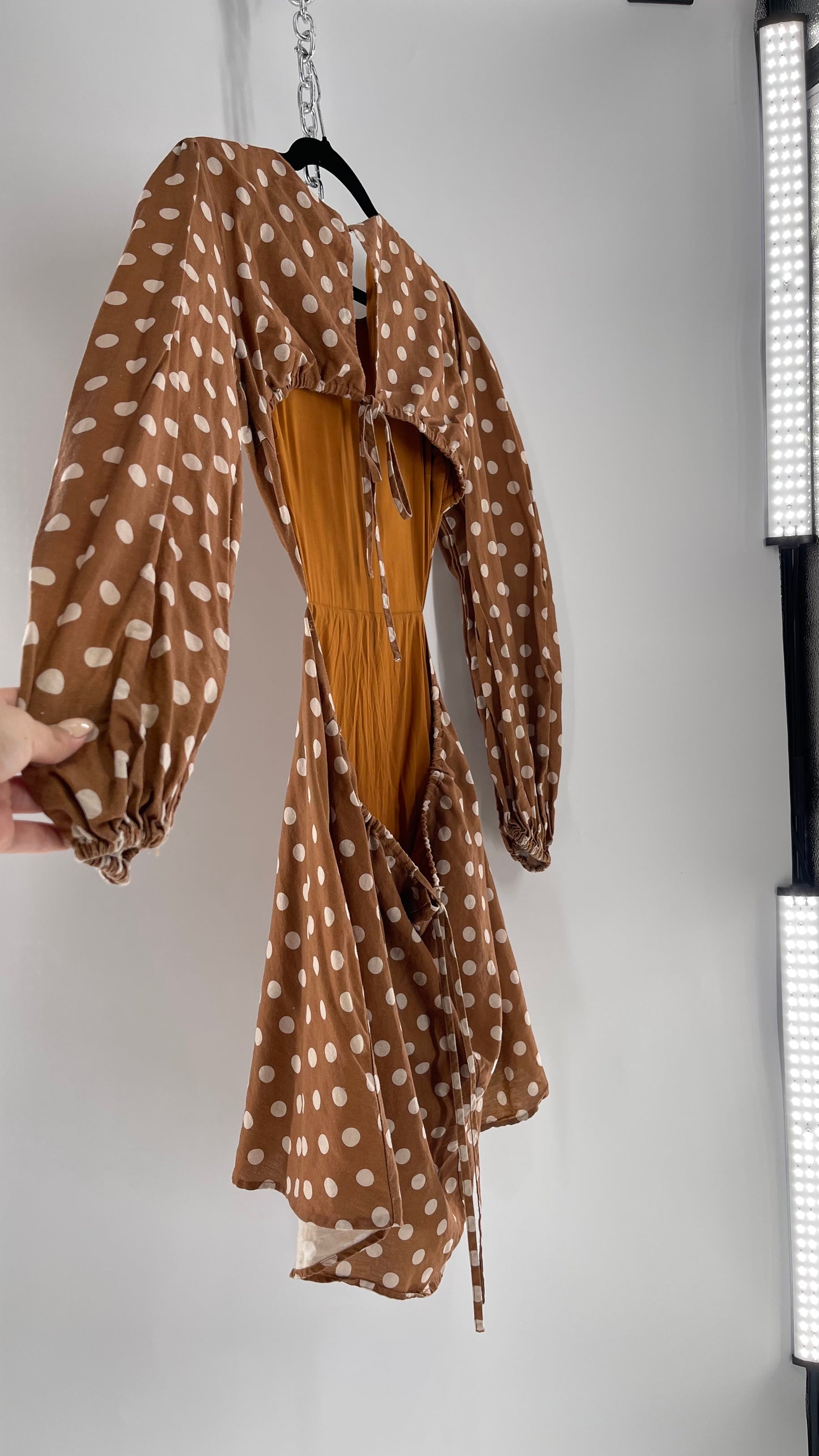 Charlie Holiday Halcyon Brown Polka Dot Open Back Linen (2)