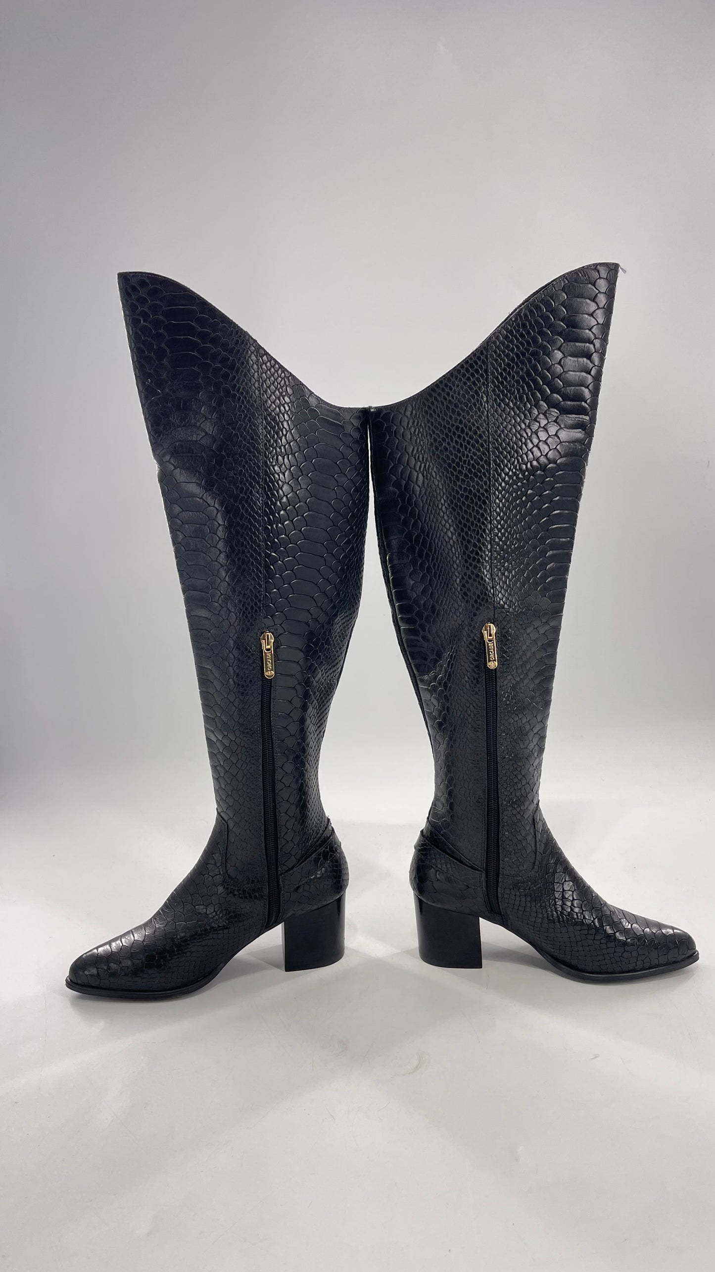 ORCADE Genuine Brazilian Leather Crocodile Embossed/Textured Knee High Boots (5)