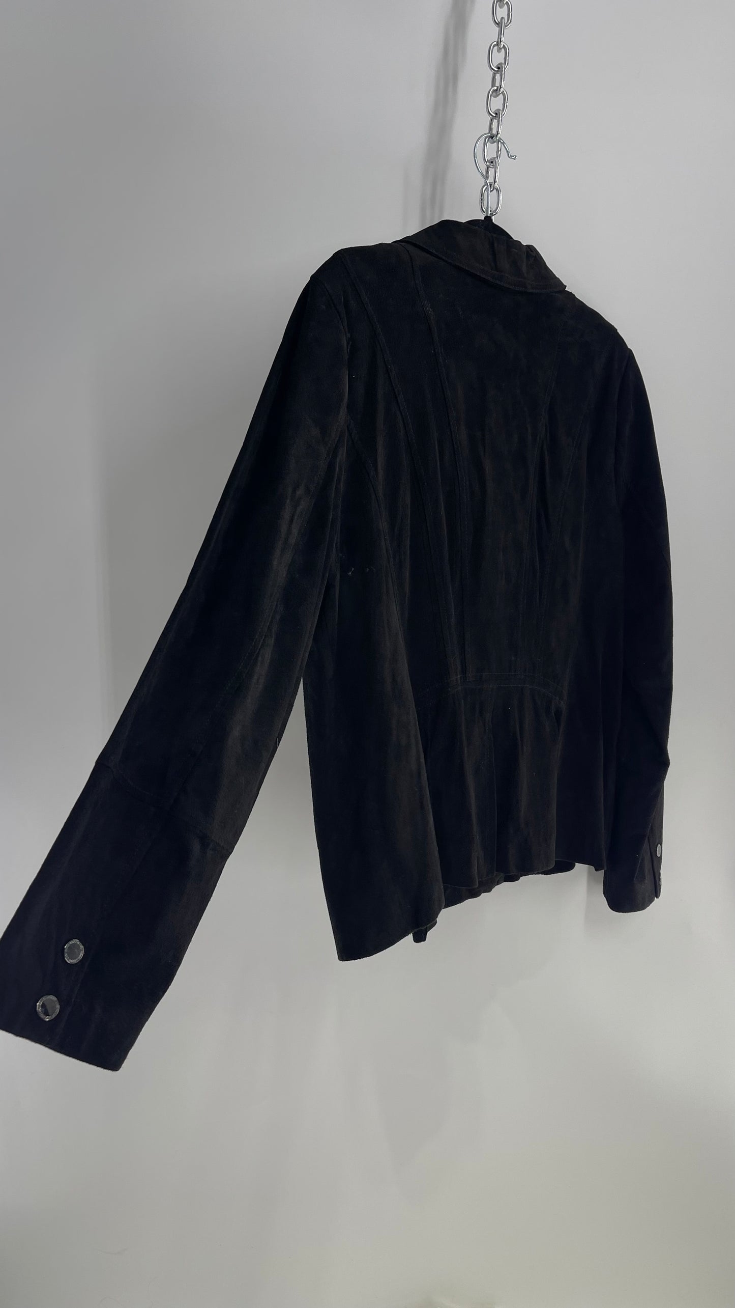 Vintage Isaac Mizrah Black Suede Leather Motorcycle Style Jacket (16)