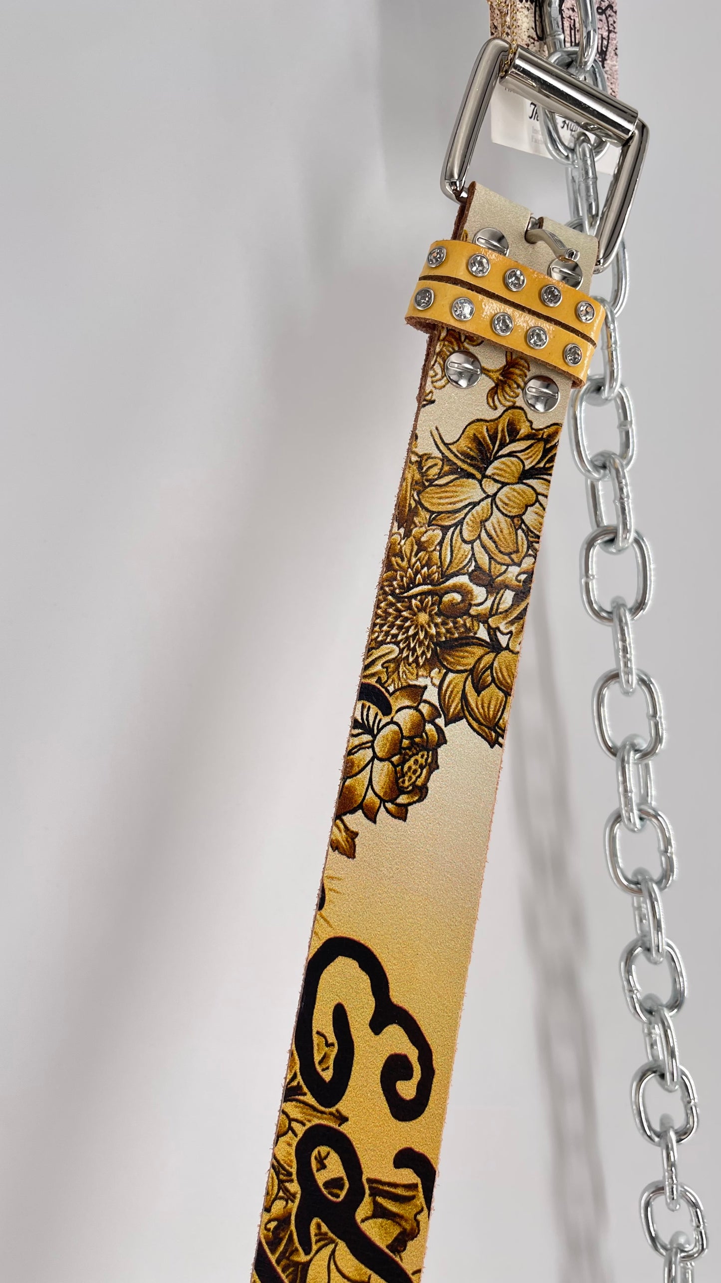 Ed Hardy Genuine Leather Belt with Rhinestones and Jaguars (M)