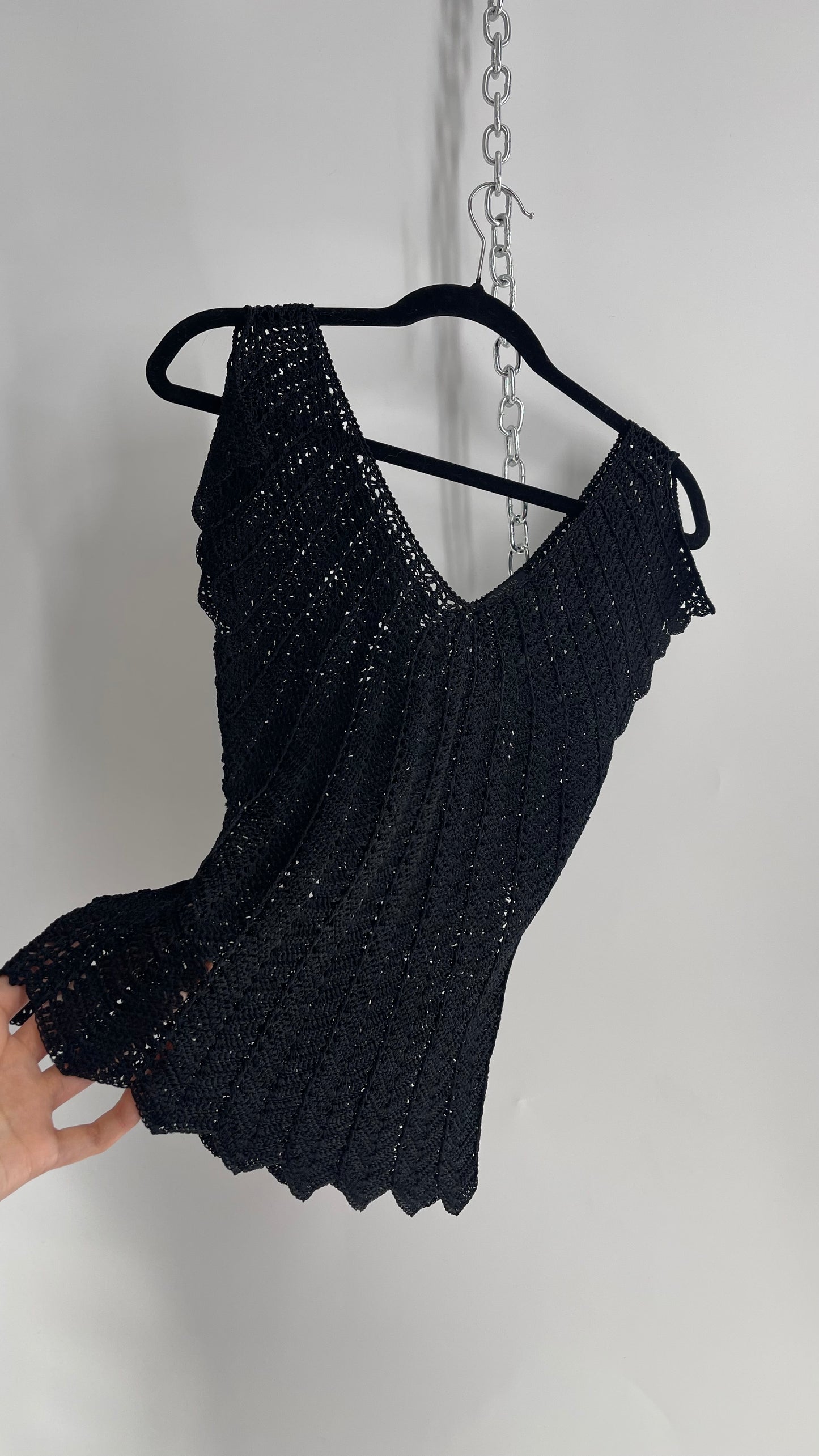 Vintage THE LIMITED Hand Knit Crochet Black Drape Sleeve Top (XS)