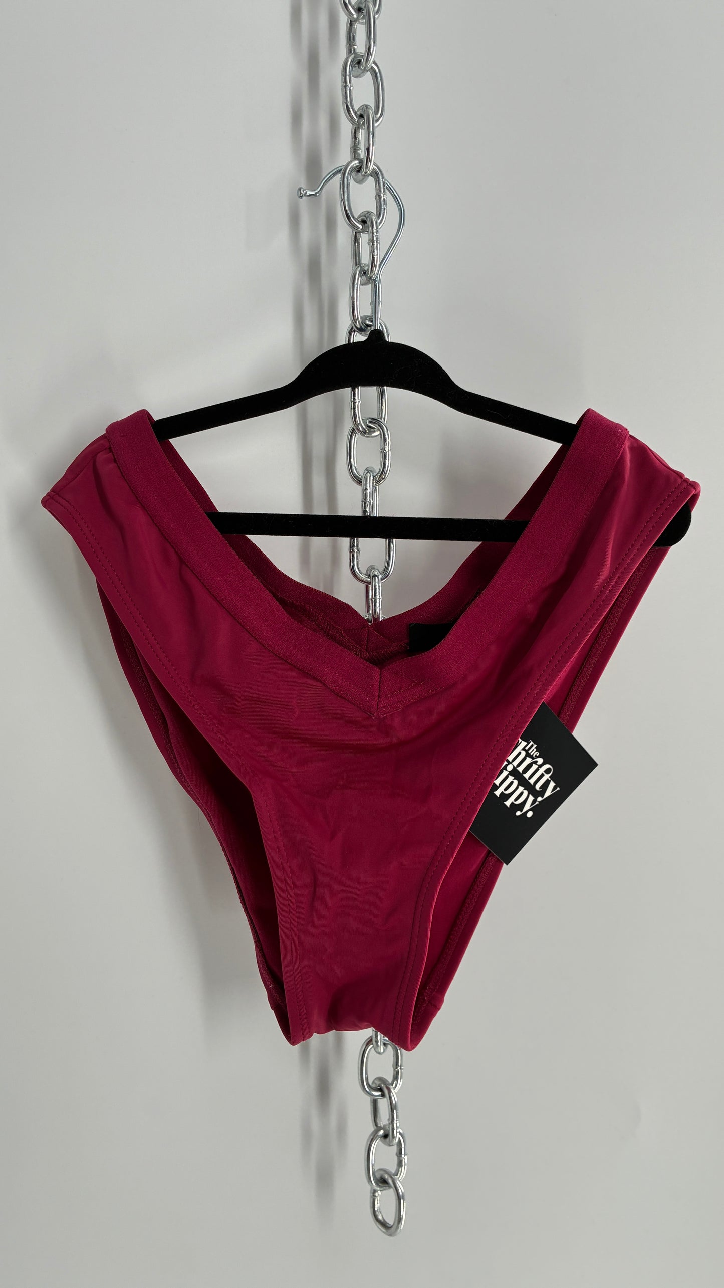 LA Hearts Maroon High Cut 90s Style Swim Bottoms (Small)