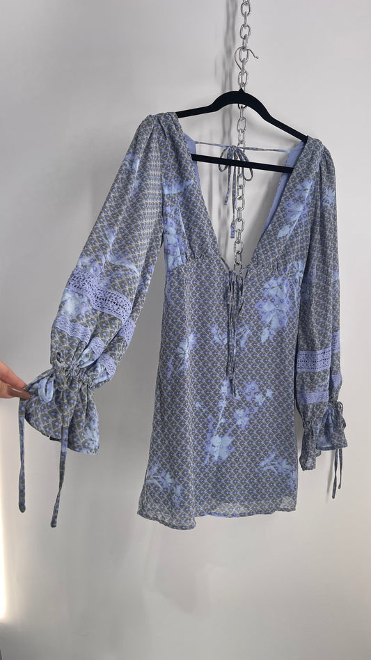 Urban Outfitters Powder Blue Balloon Sleeve Floral Mini (XS)