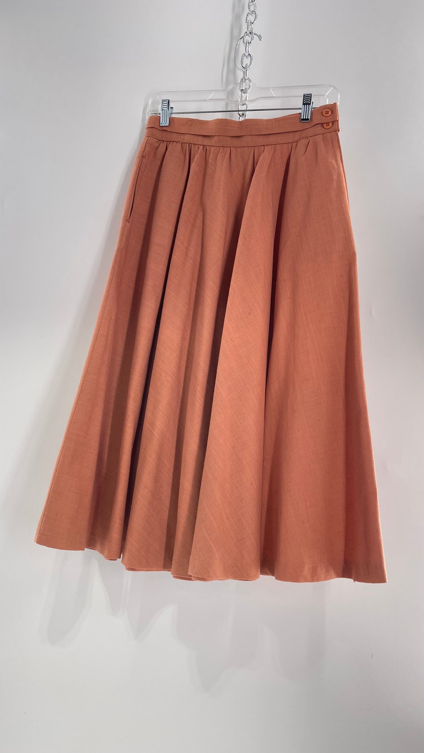 Vintage David N Linen Look Apricot Pink/Orange Circle Skirt with Pockets (9/10)