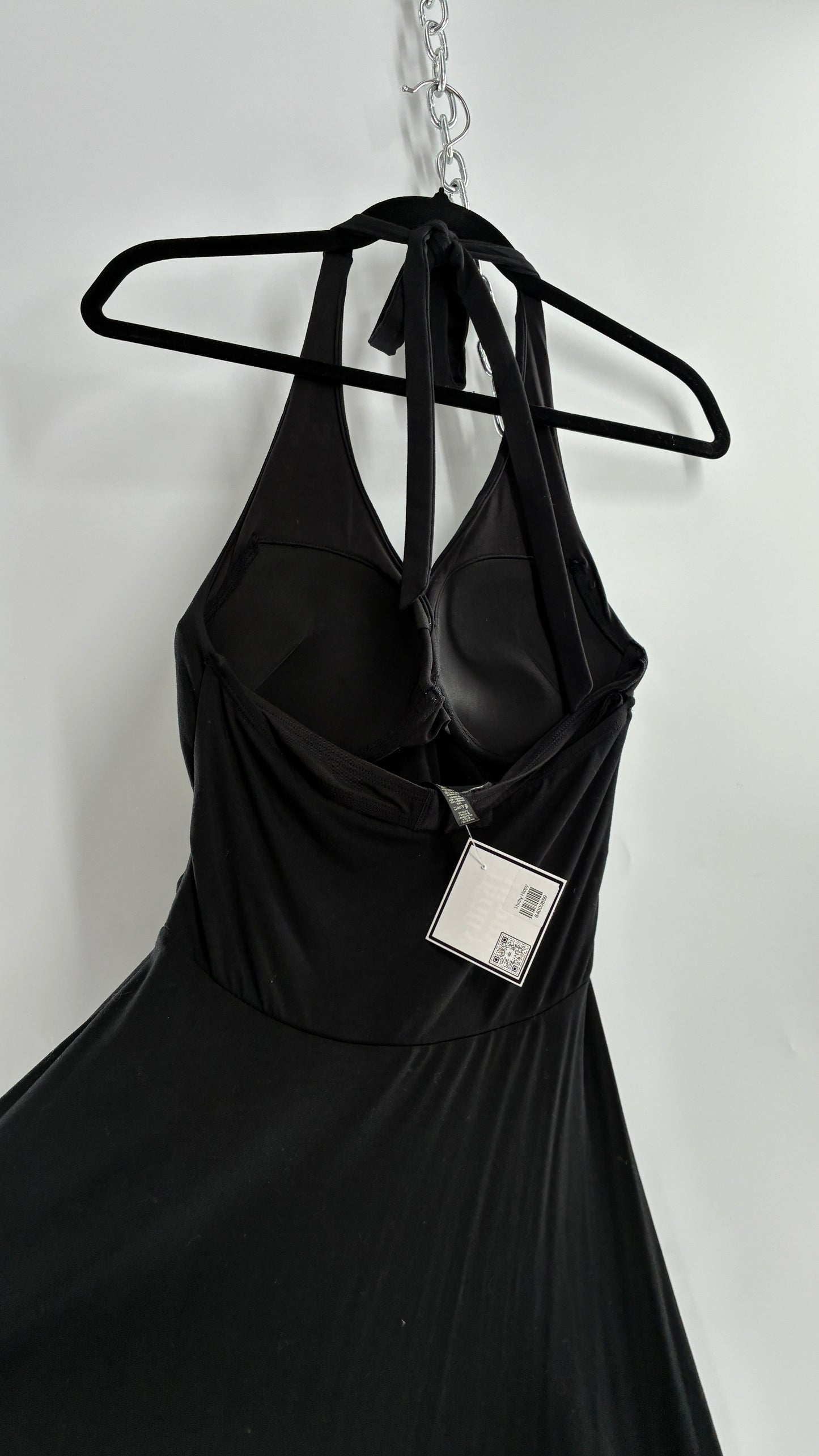 Rare Vintage Victoria’s Secret Black Jersey Knit Halter Voluminous Dress with Built in Padded Bra (34C)