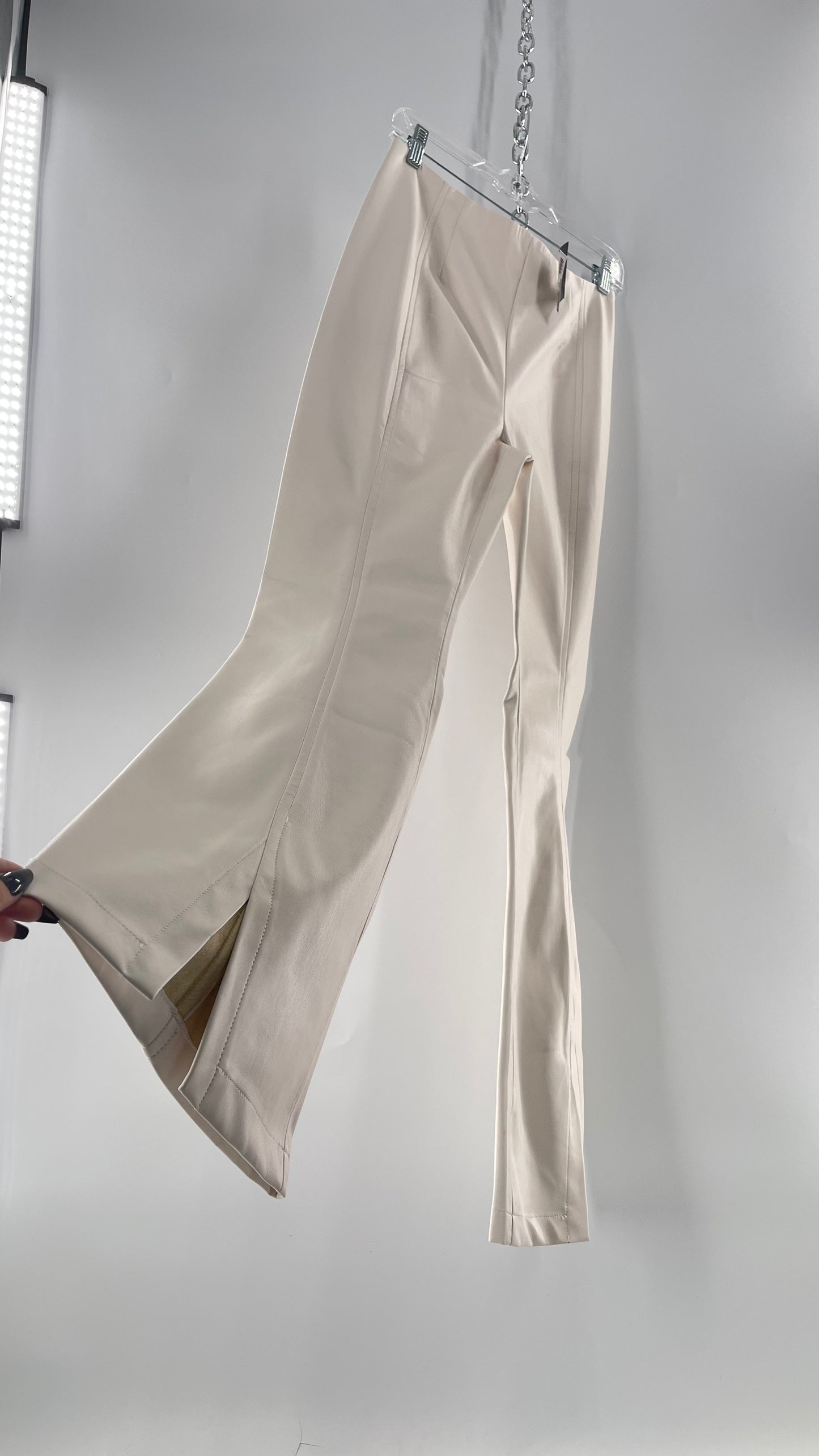 Free People White Cream Faux Flare Leather Pants (29)
