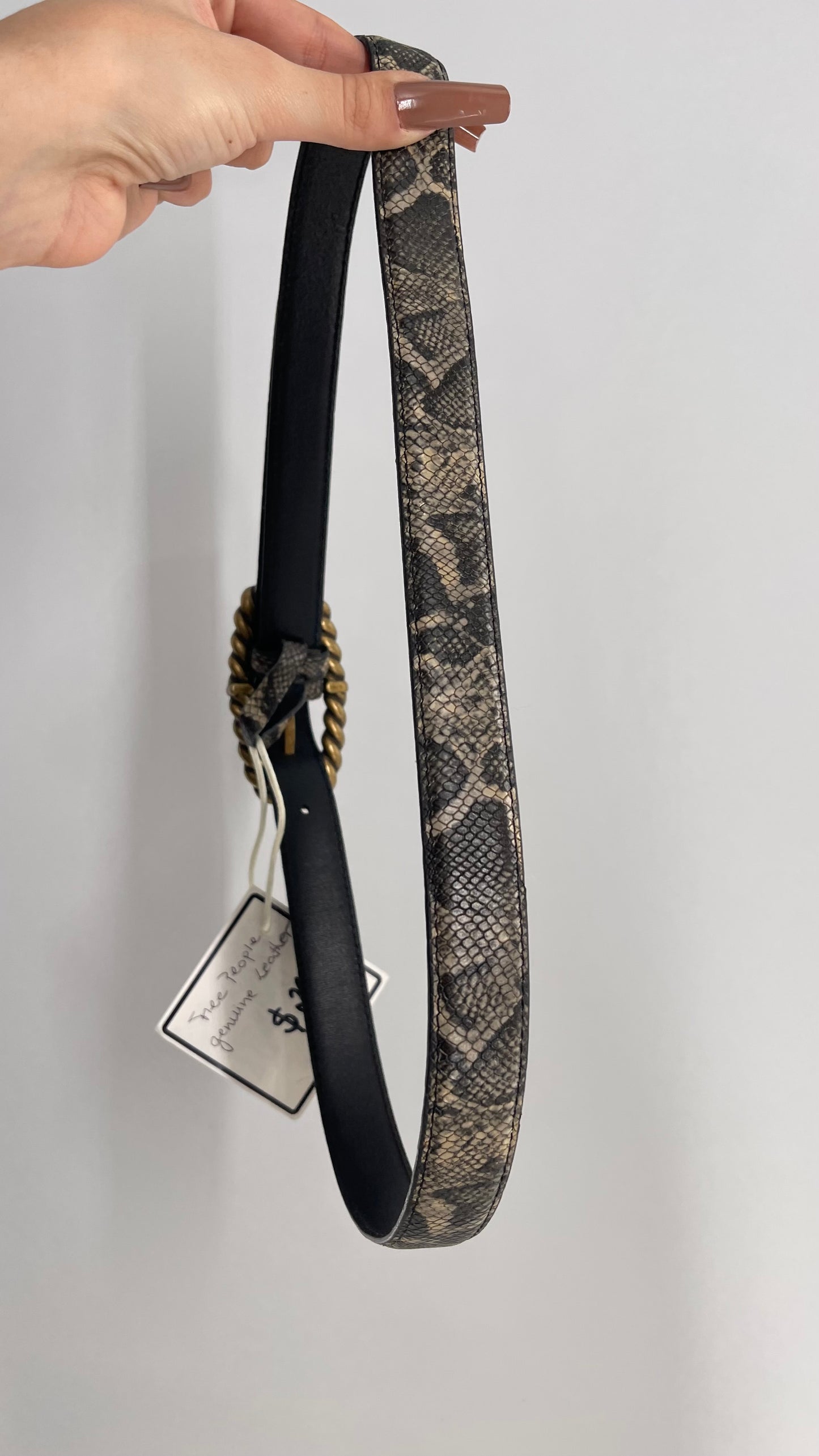 Free People Snake Patterned Belt with Gold Braided Oval Buckle (S/M)