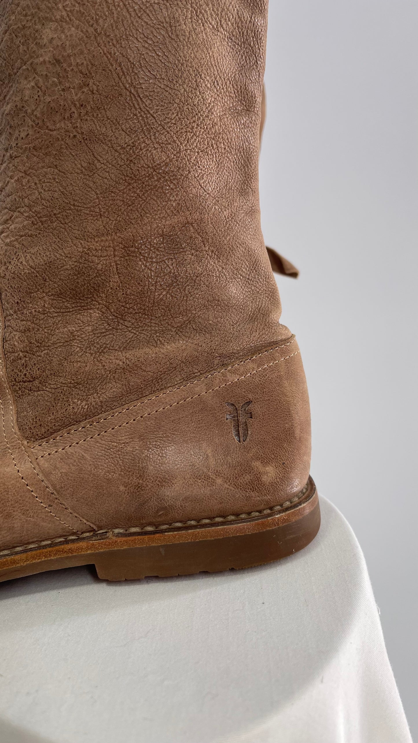Frye Taupe Leather Over the Knee Fold Over Celia Boots (8)