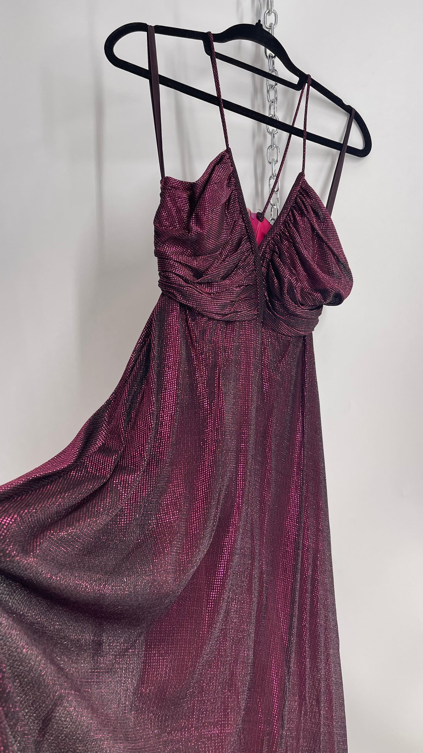 Vintage Ladies Garment Worker’s Union Purple Disco Dress with Ruched, Braided Bust (7/8)