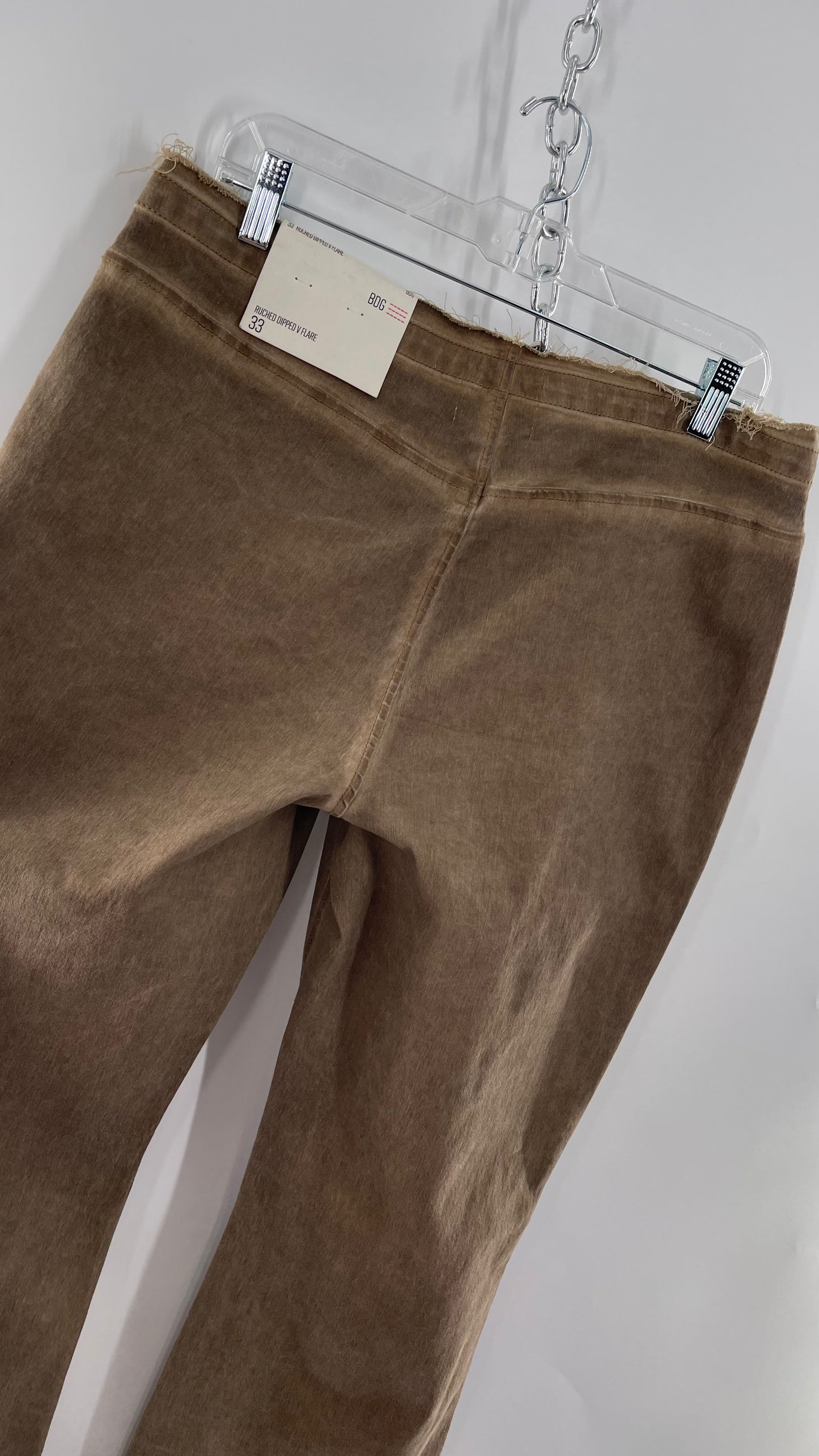 BDG Brown Scrunch Front Kick Flare Bell Bottoms with Side Zipper (33)