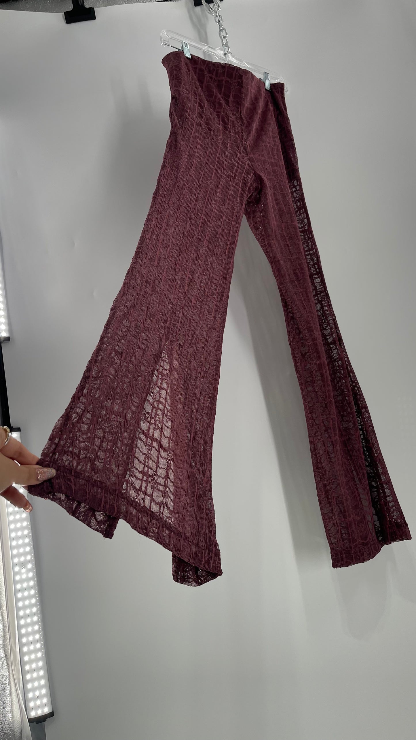 Free People Plum Lace Flares with Vented Hem and Sewn in Shorts Tags Attached (Medium)