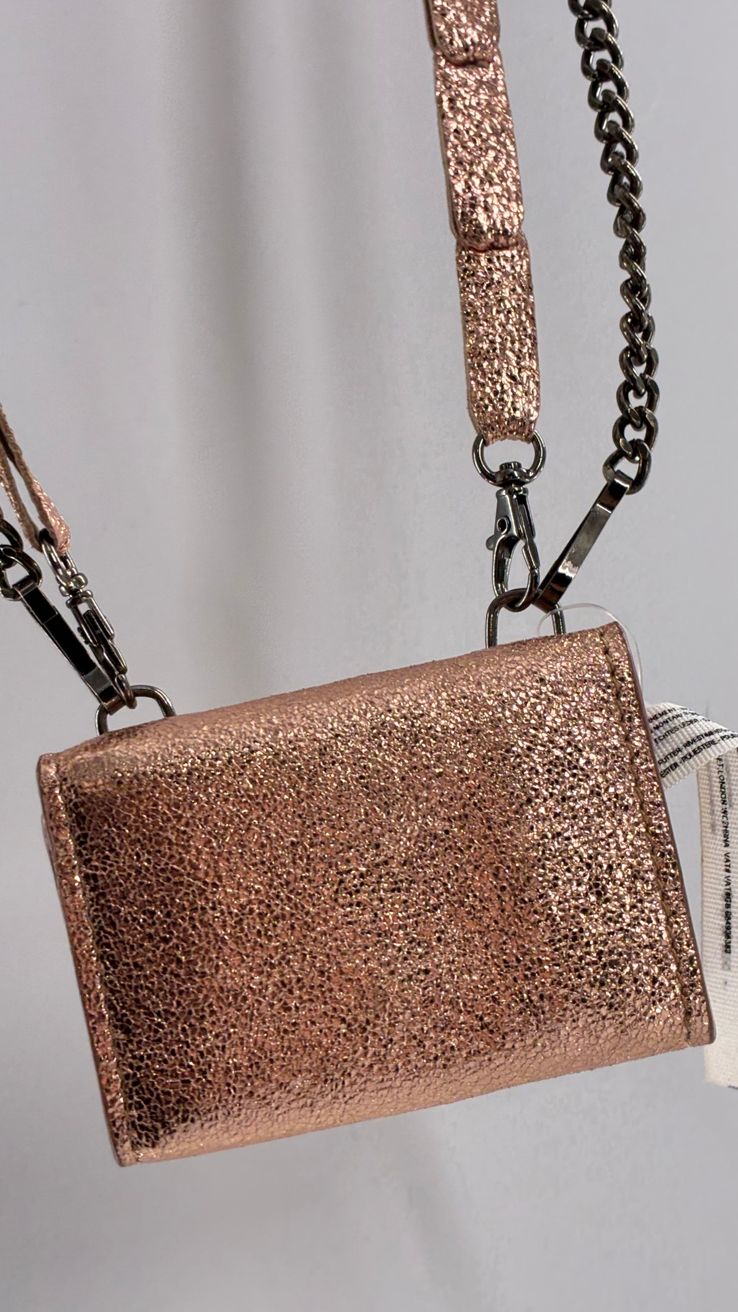 Free People Rose Gold Metallic Goat Leather Wallet with Leather and Chain Straps