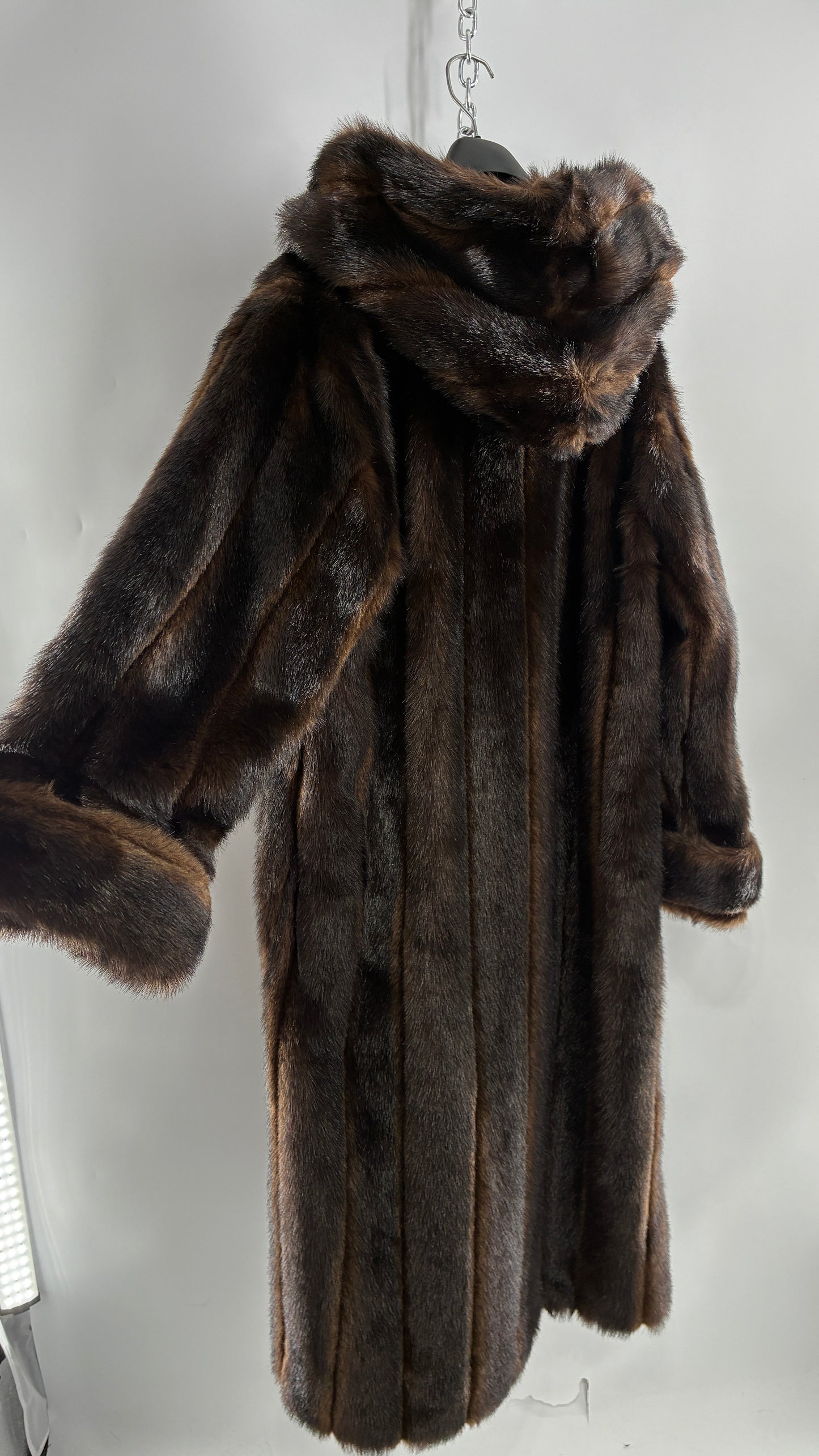 Vintage TALLY HO Hooded and Paneled, Vegan Fur Full Length Coat (Medium)