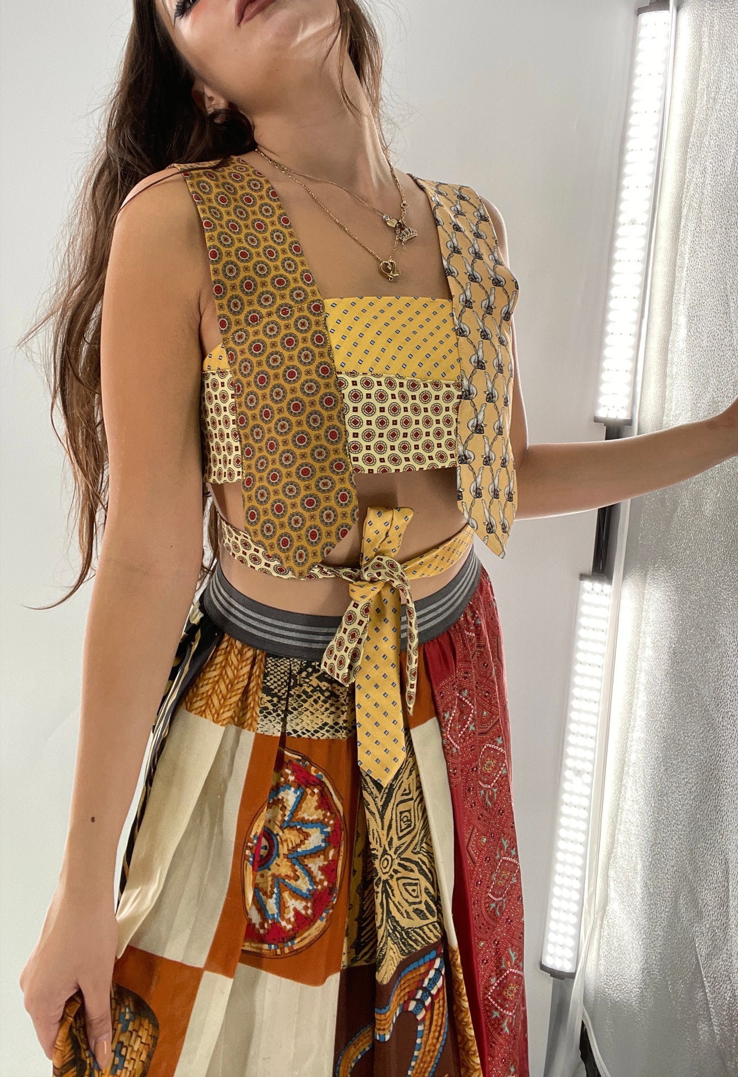 CUSTOM Handmade Yellow “All Tied Up” Cropped Blouse (One Size)