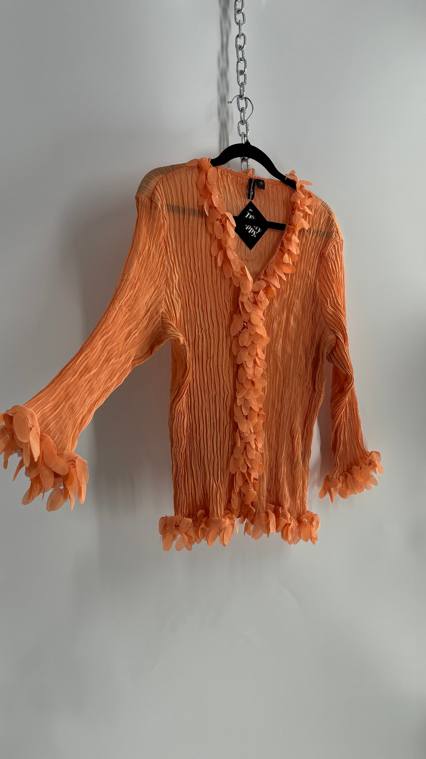 Vintage Essentials by Milano 1990s Orange Crimped Petal Trim Blouse (XL)