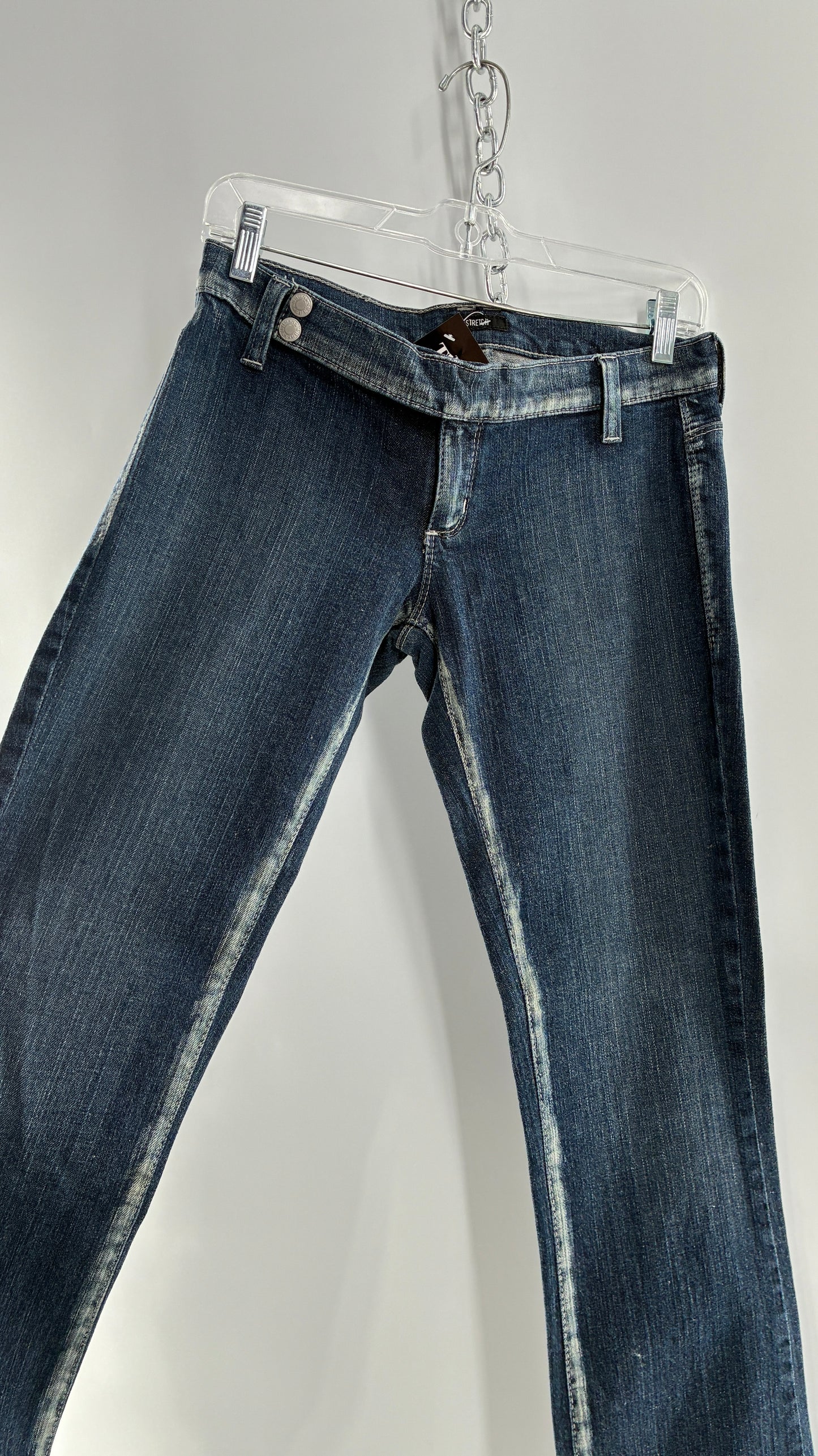 Vintage GUESS CO Ultra Low Rise Jeans with Bleached Seams and Button Side Closure (26)