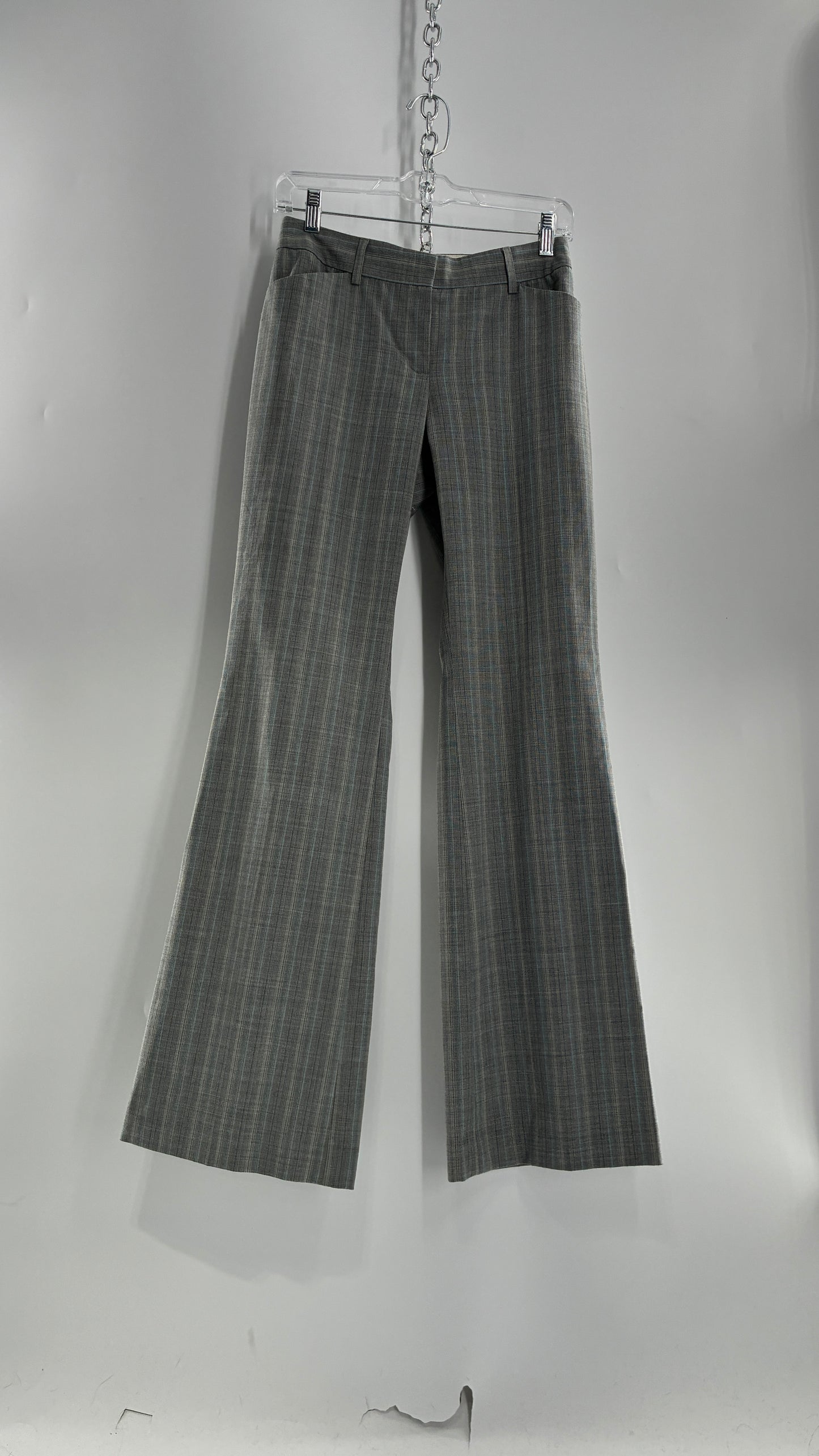 Vintage 1990s EXPRESS Editor Iconic Grey and Blue Low Rise Kickflare Pants (1)