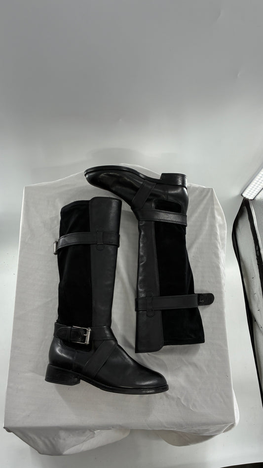 Vintage Cole Haan Black Leather Knee High Boots with Buckle Detailing (7.5)