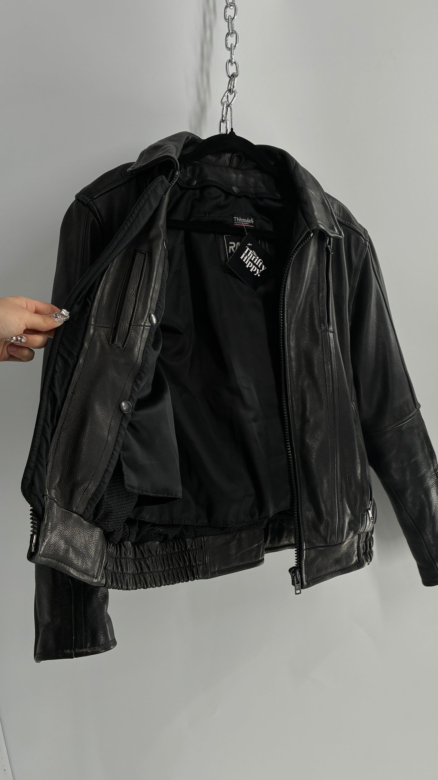 Thinsulate RAIDER Black Leather Motorcycle Bomber Jacket (12)