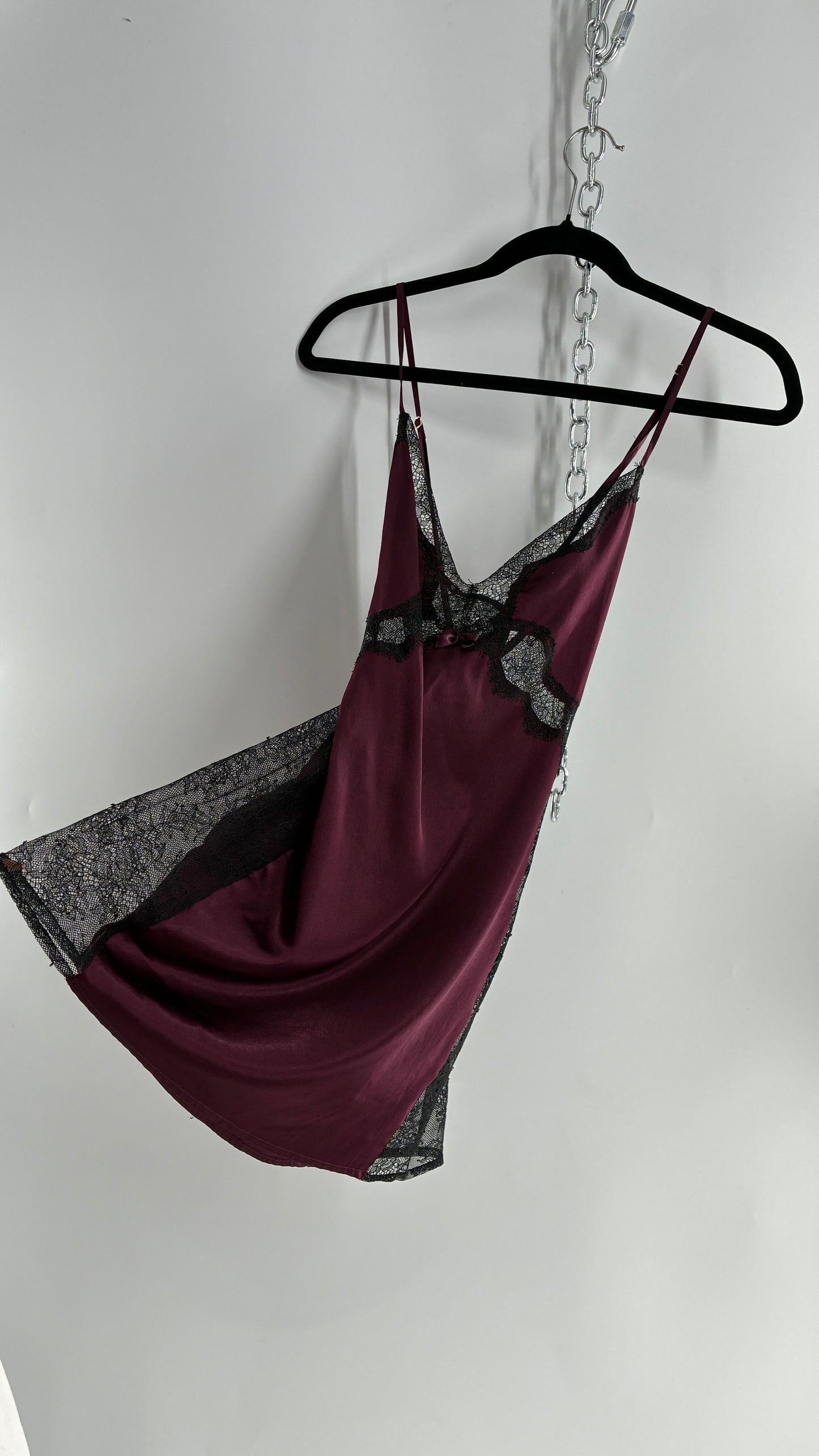 Vintage Victoria’s Secret Satin Plum Camisole with Black Lace Detailing (Medium)