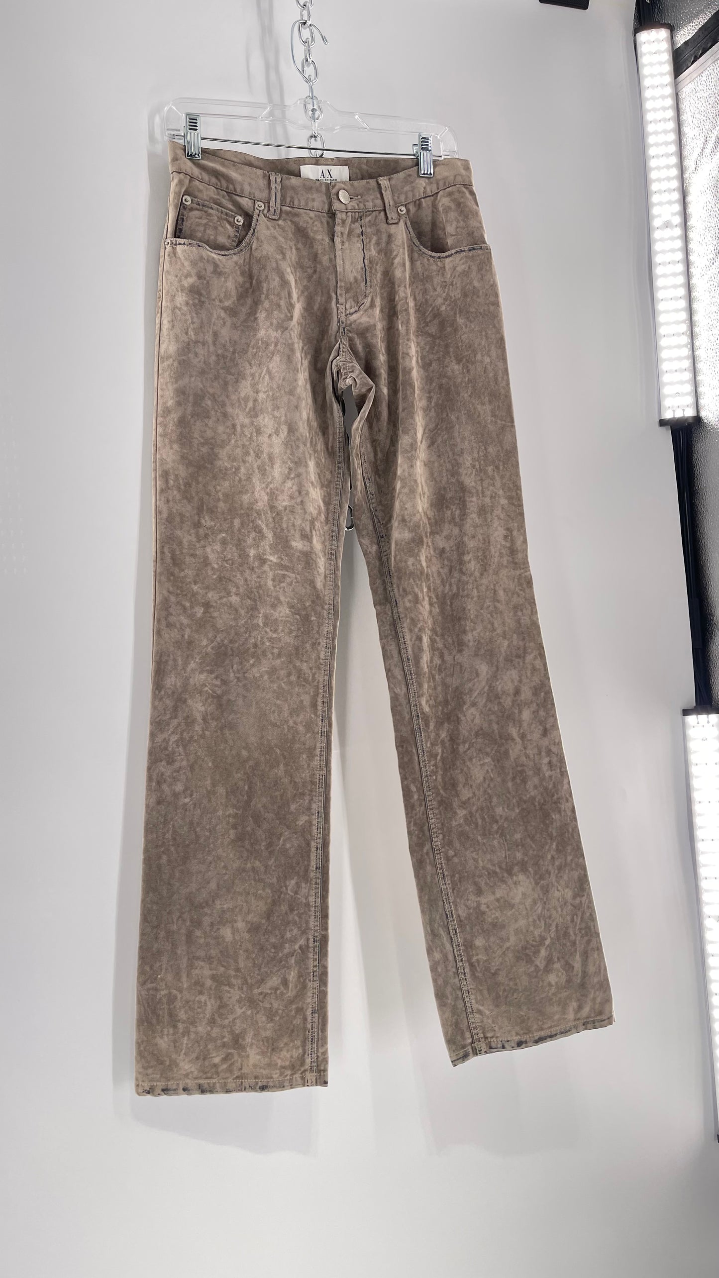 Armani Exchange Grey Velour Straight Legs with Denim Seam Details (Size 4)