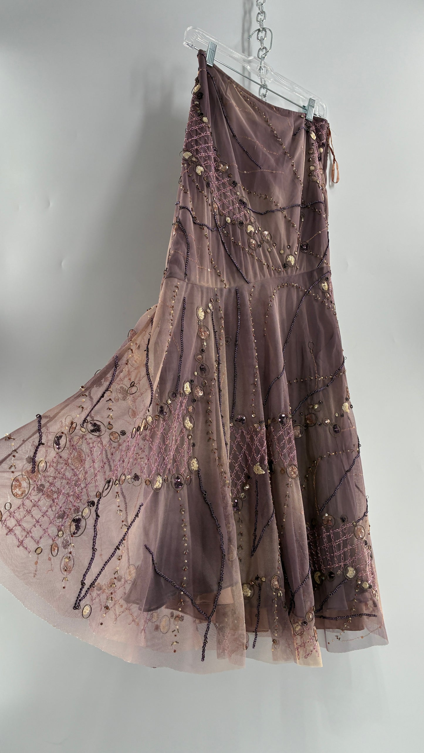 Vintage ALBERTO MAKALI Completely Embroidered and Beaded Maxi Asymmetric Dusty Purple Skirt (4)