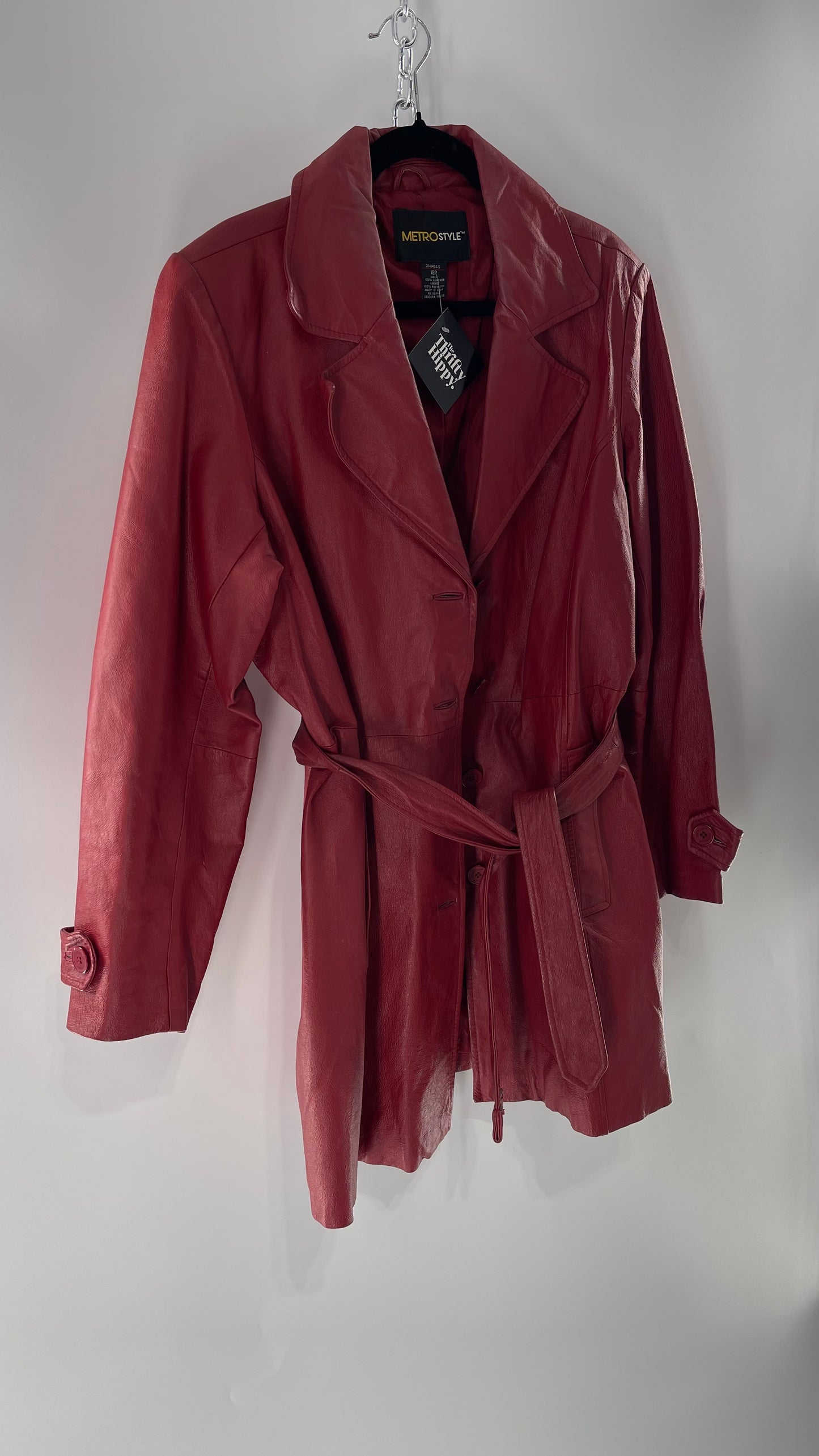 Vintage MetroStyle Red Leather Trench (C)(L/XL)