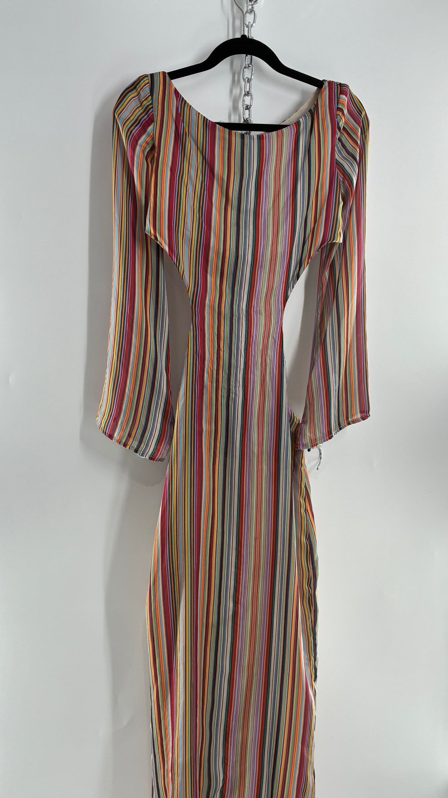 WINTERMUSE Daphne Multicolored Striped Silky Backless Cutout Dress (4)